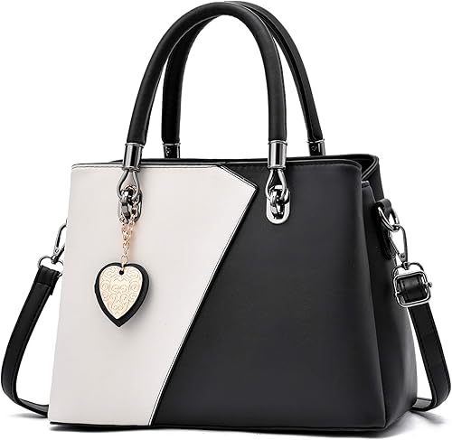 Miniatura 10 de Bolsos de cuero para mujer, bolso con asa superior, bolsas de costura de color de contraste, bolso de hombro para mujer Blanco puro,Rosado,Negro