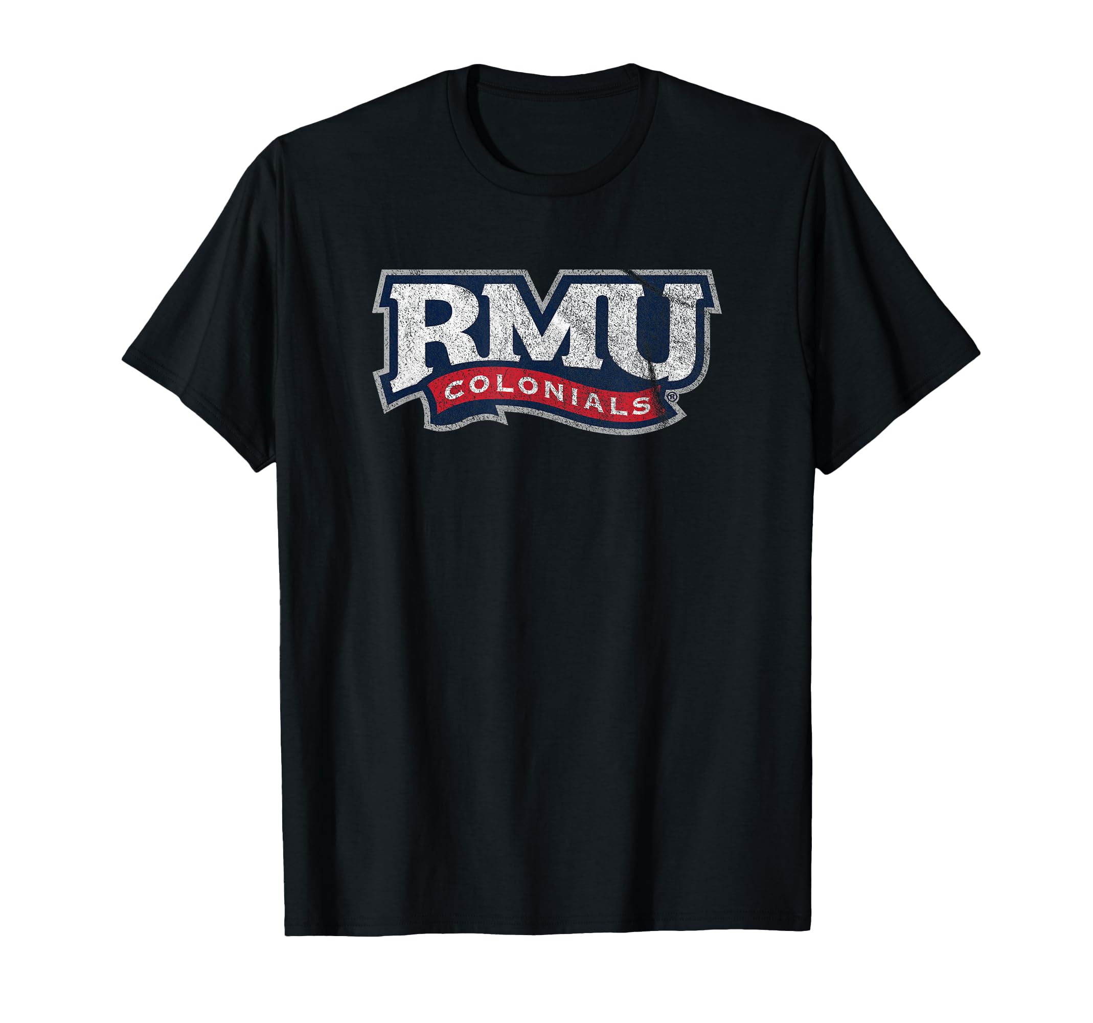 Campus Lab RMU Colonials Distressed Primary T-Shirt - Black, Unisex-Adults, Small