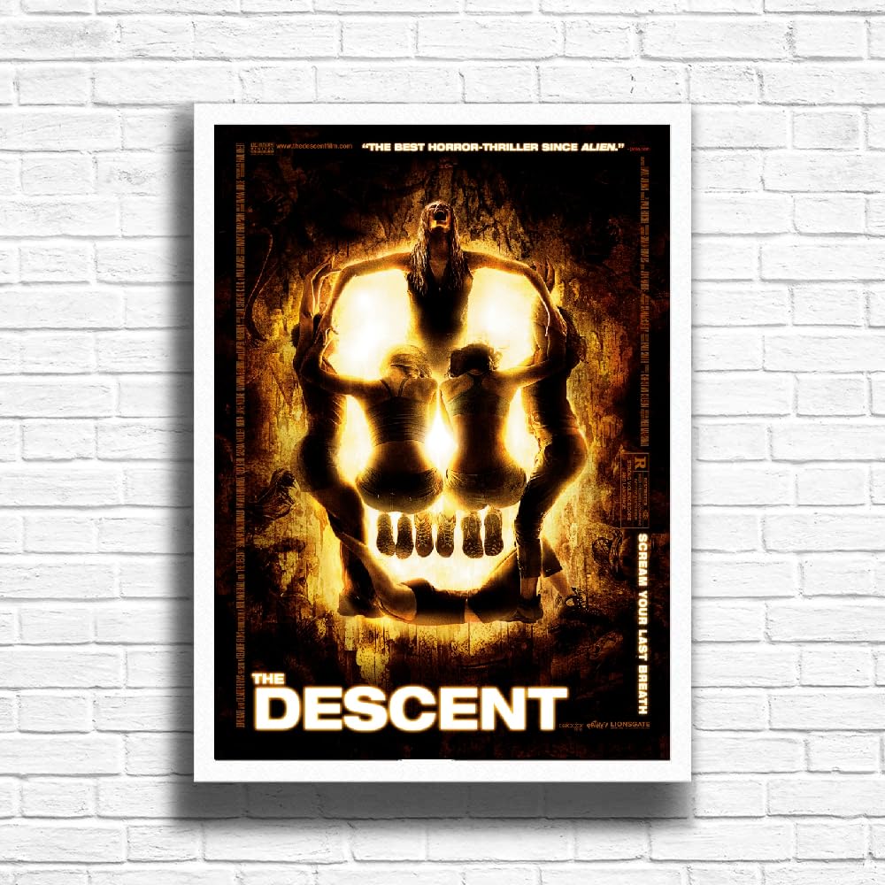 The Descent, Horror Movie Print, Scary Thriller Film Poster, A4 and A3 Size Frame Options Available,Great Home, Pub, Café, Bar Wall Art Print, House gift for horror lovers (A3 Framed (White))