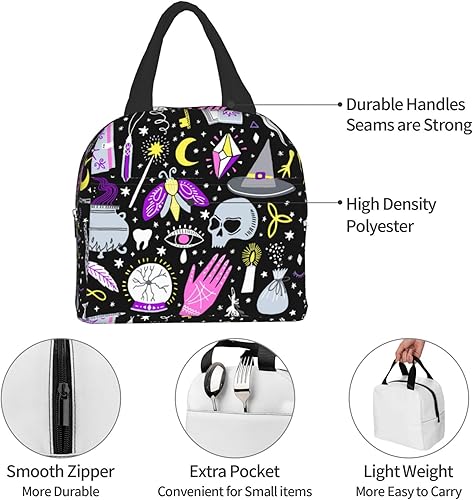 Miniatura 6 de Lonchera gótica de bruja mágica, bolsa de almuerzo reutilizable, aislada, contenedor de alimentos para niñas, niños, hombres, mujeres, escuela,