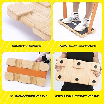 Resistance Band Workout Footplate - Wood Exercise Platform with Non-Slip Surface for Band Training, Stretching,Body Home Gym
