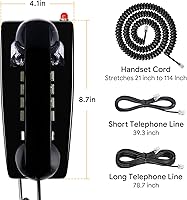 Vista 5 de Sangyn - Teléfonos retro de pared para línea fija con timbre mecánico, teléfono fijo con cable montado en la pared con indicador, teléfonos fijos