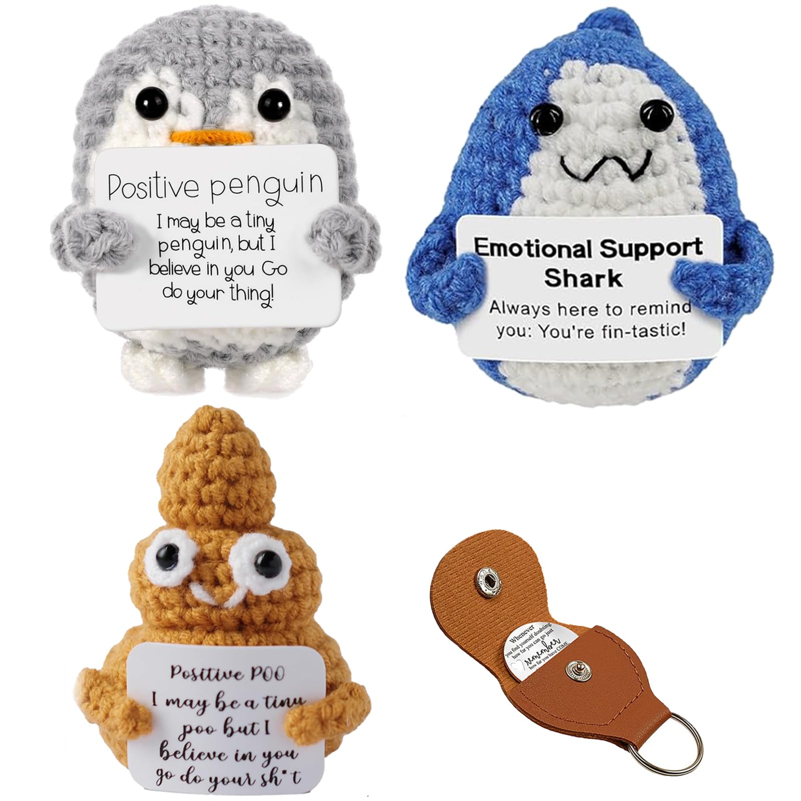 4 PCS Emotional Support Gift, Positive Poo, Positive Penguin, Emotional Support Shark, Pocket Hug