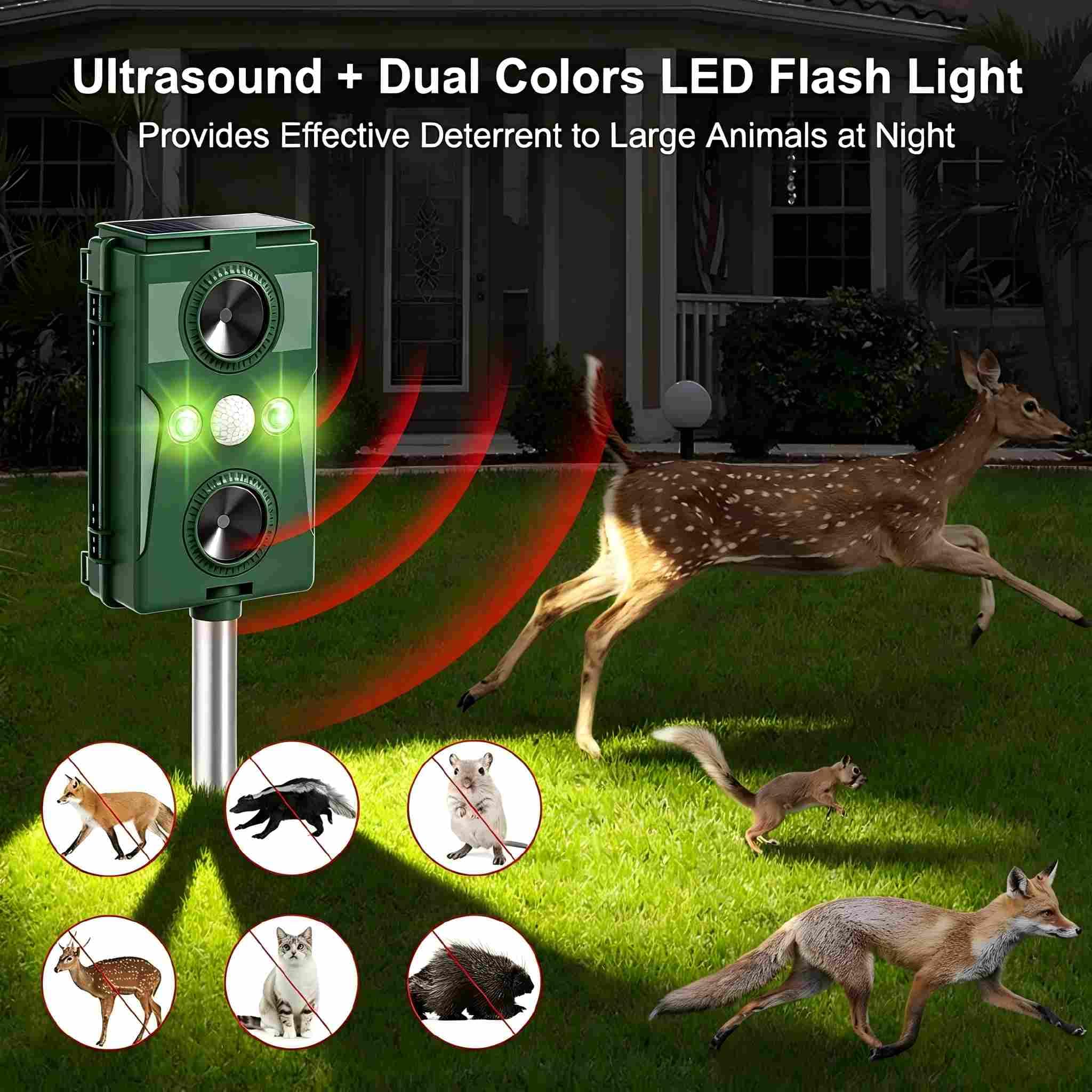 2X Solar Ultraschall Katztreiber, Solar und USB Animal-Treiber, Ultraschall Hundertreiber Maus mit LED Schicksal,Paarung Katze,Maus,Hund