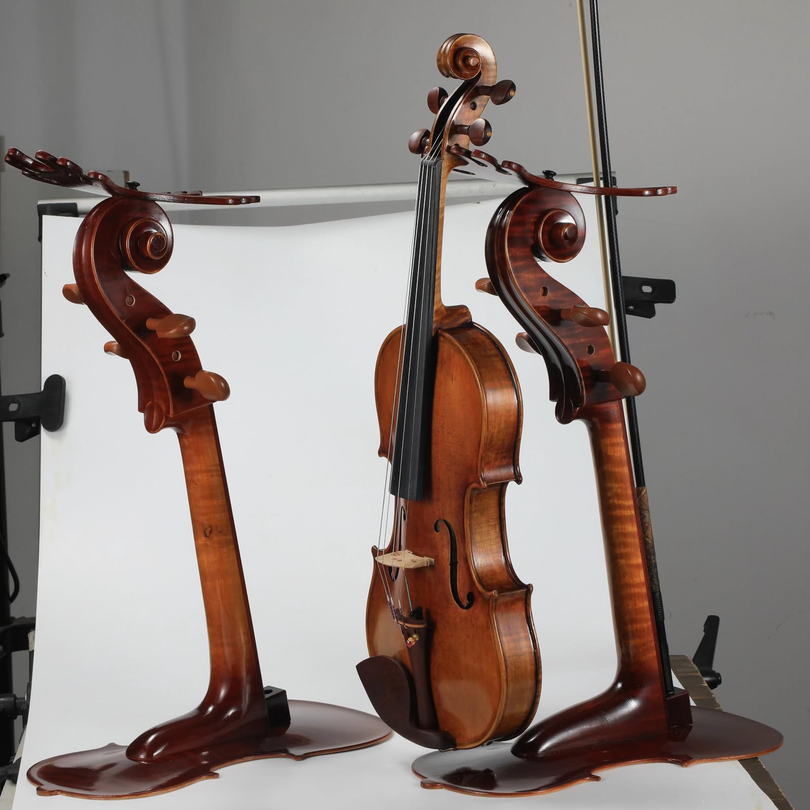 Violinenständer aus Massivholz mit Bogenhalter – keine Montage erforderlich, robustes Display in 4/4-Größe, handgefertigtes Design für Zuhause/Studio/Bühne