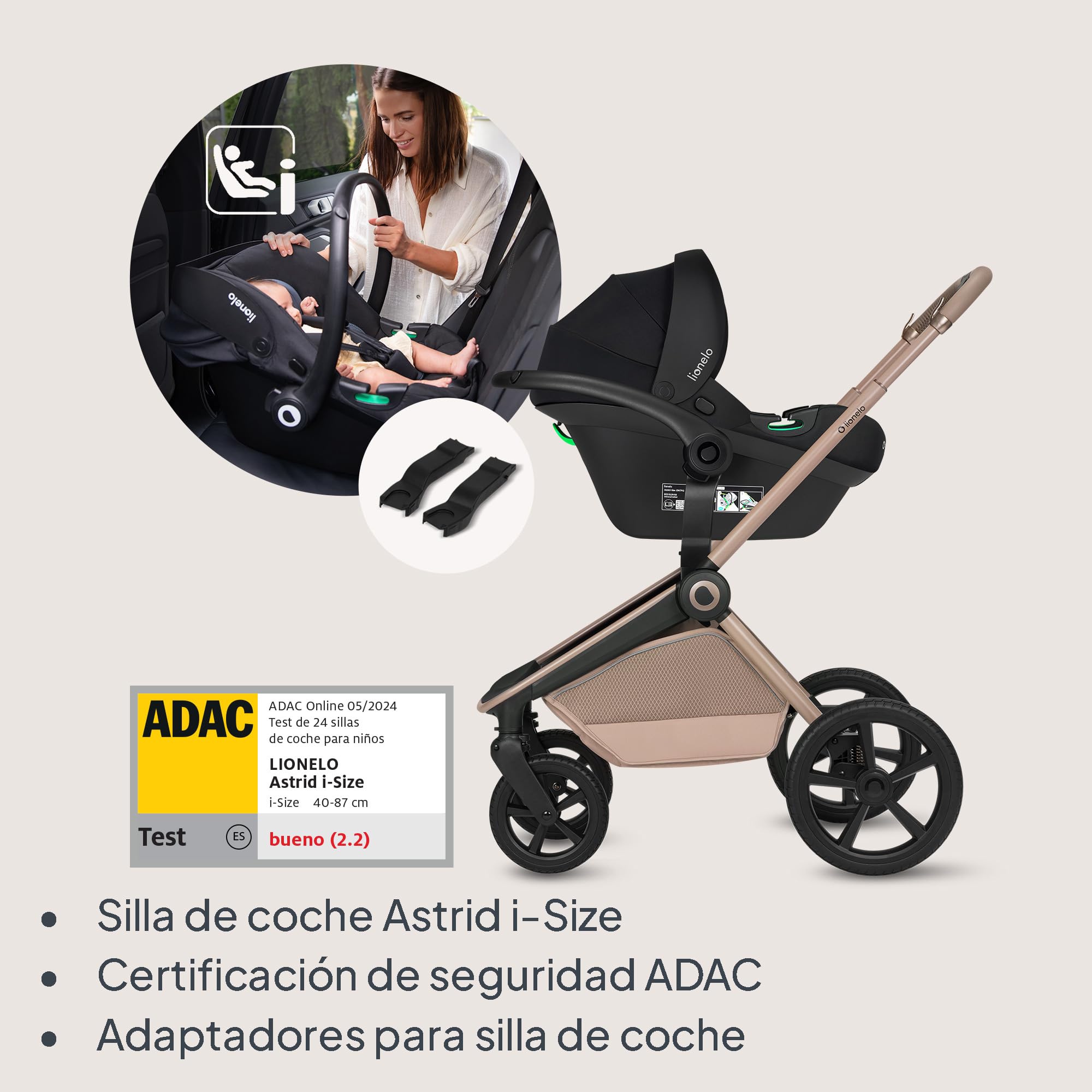 Lionelo Freya Carro Bebe 3 Piezas Carrito de Bebe 3 en 1 (0-4 Años, Hasta 22 Kg), Plegable Capazo, Silla y Silla de Coche I-Size 40-87 Cm, Suspensión, Ruedas PU, Capota UPF50+, Cochecito Bebe