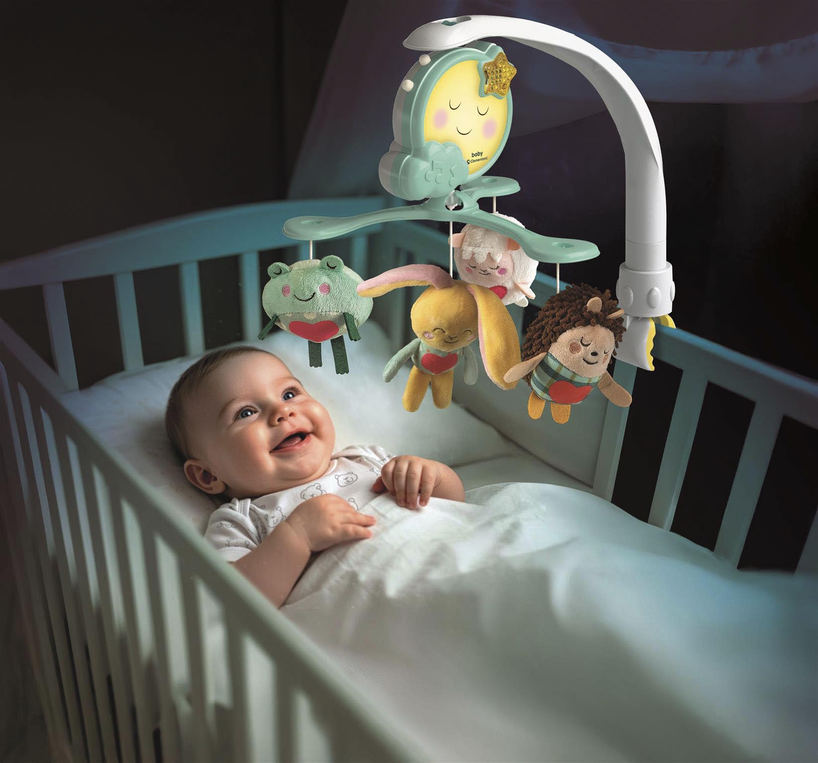 Baby Clementoni for You - Goodnight Cot Mobile, Giocattolo Musicale per Neonati 0+ Mesi, per Culla e Passeggino, in Morbido Tessuto, Stimola Emotività e Percezione Tattile, 17561