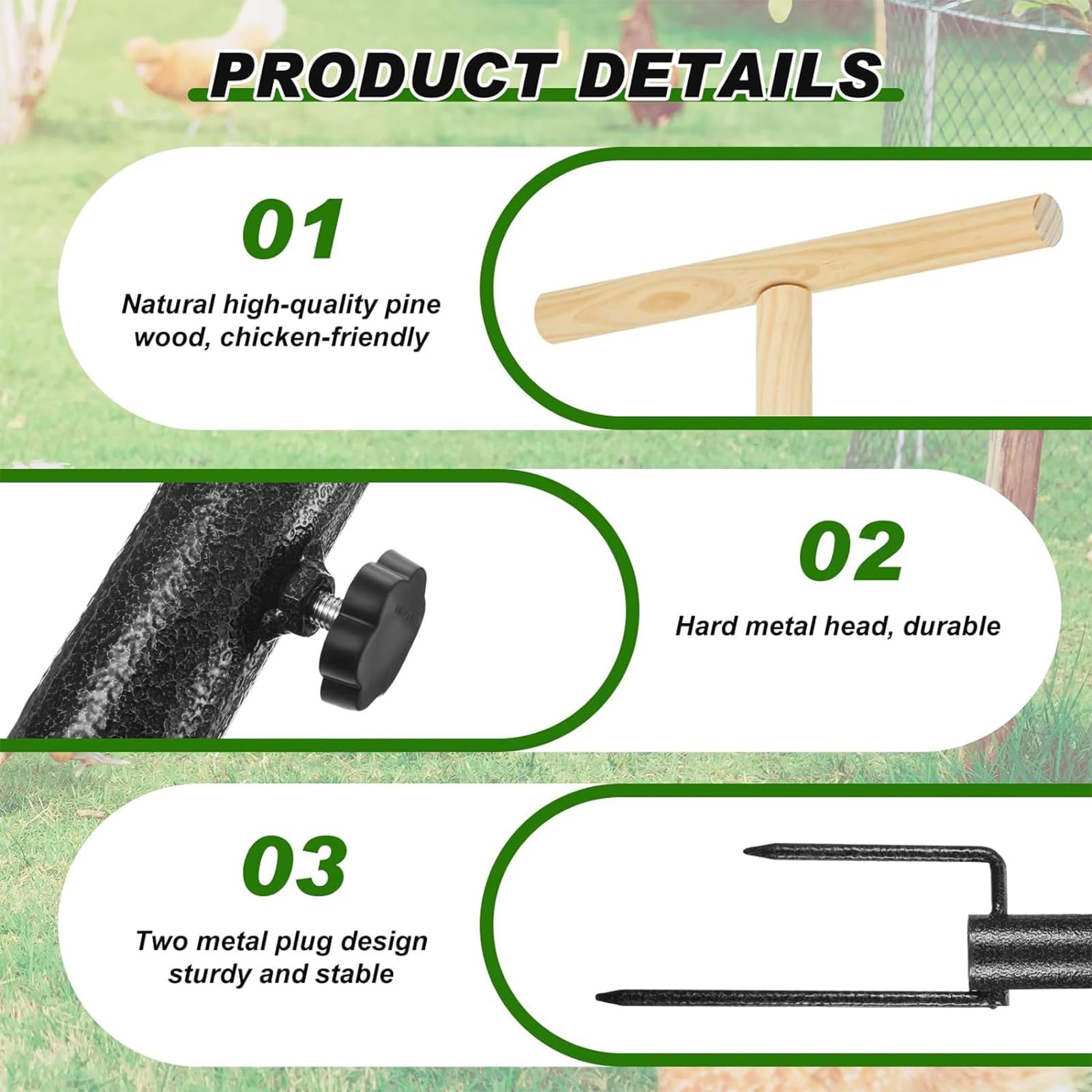 Percha De Pie para Pollos,Soporte De Perca para Pollitos Percha para Aves | Juguete de perca para patio de juegos enchufable en el suelo de metal para ca