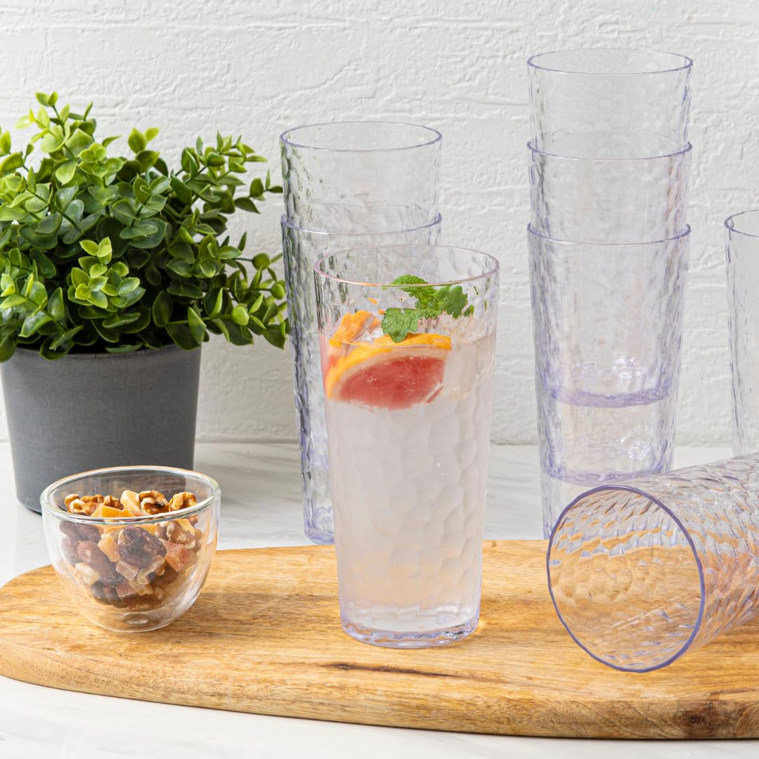 Bzyoo ChillCraft Highball-Glas-Set – 8 Stück à 600 Ml, BPA-frei | Gehämmertes Glas-Design Aus Kunststoff | Für Cocktails, Limo & Outdoor