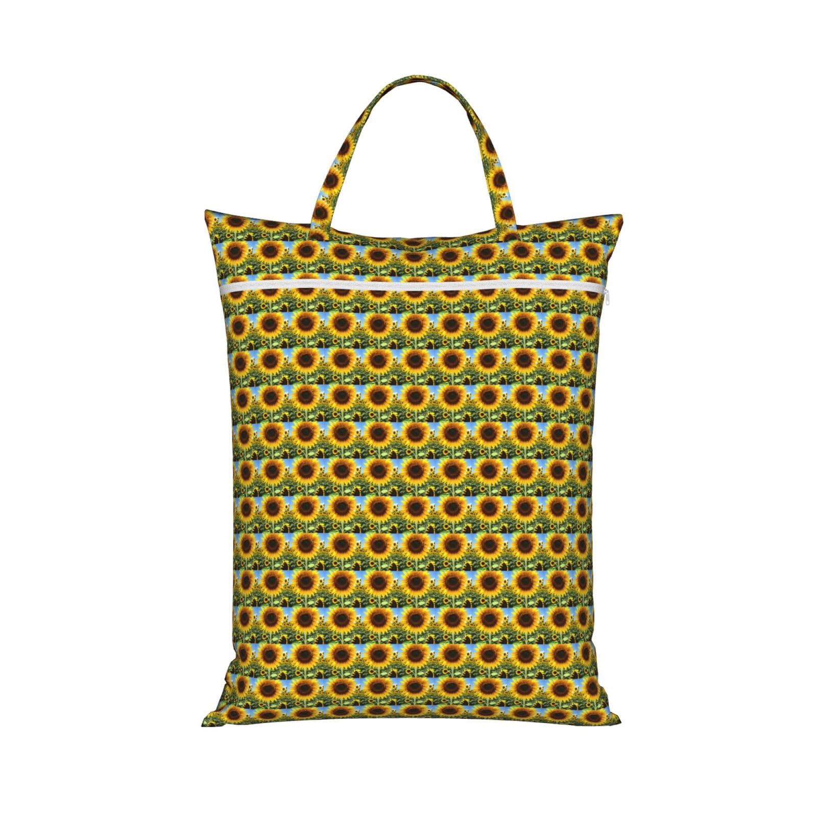 Yellow Sunflower Print Travel Laundry Bag Foldable Lightweight Camping Beach Dorm Weekend Getaways