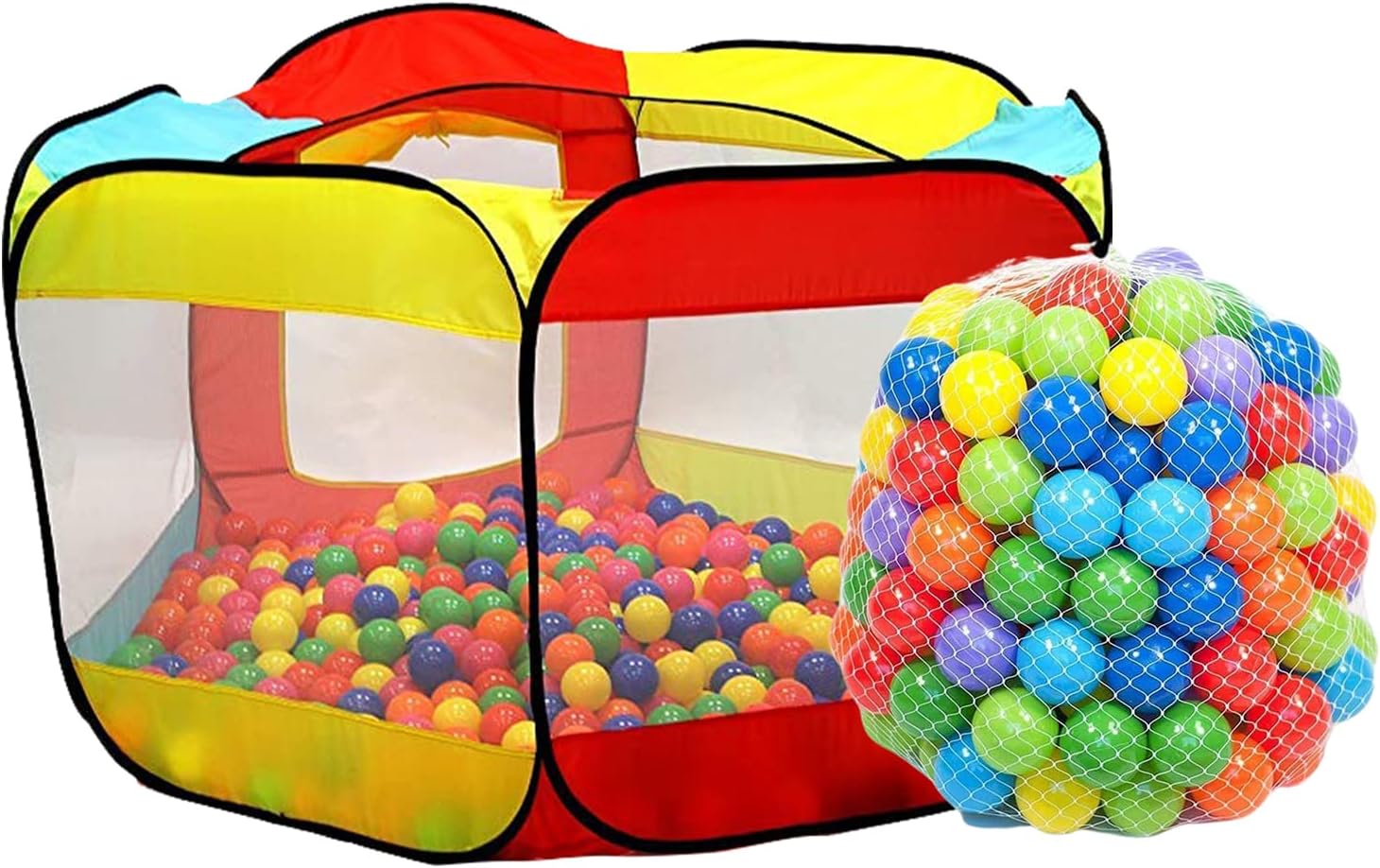 Kiddey Ball Pit Play Tent for Kids - 200 Balls Included - 6-Sided Ball Pit for Kids Toddlers and Baby - Fill with Plastic Balls or Use As an Indoor/Outdoor Children Playhouse Tent, with Carry Case