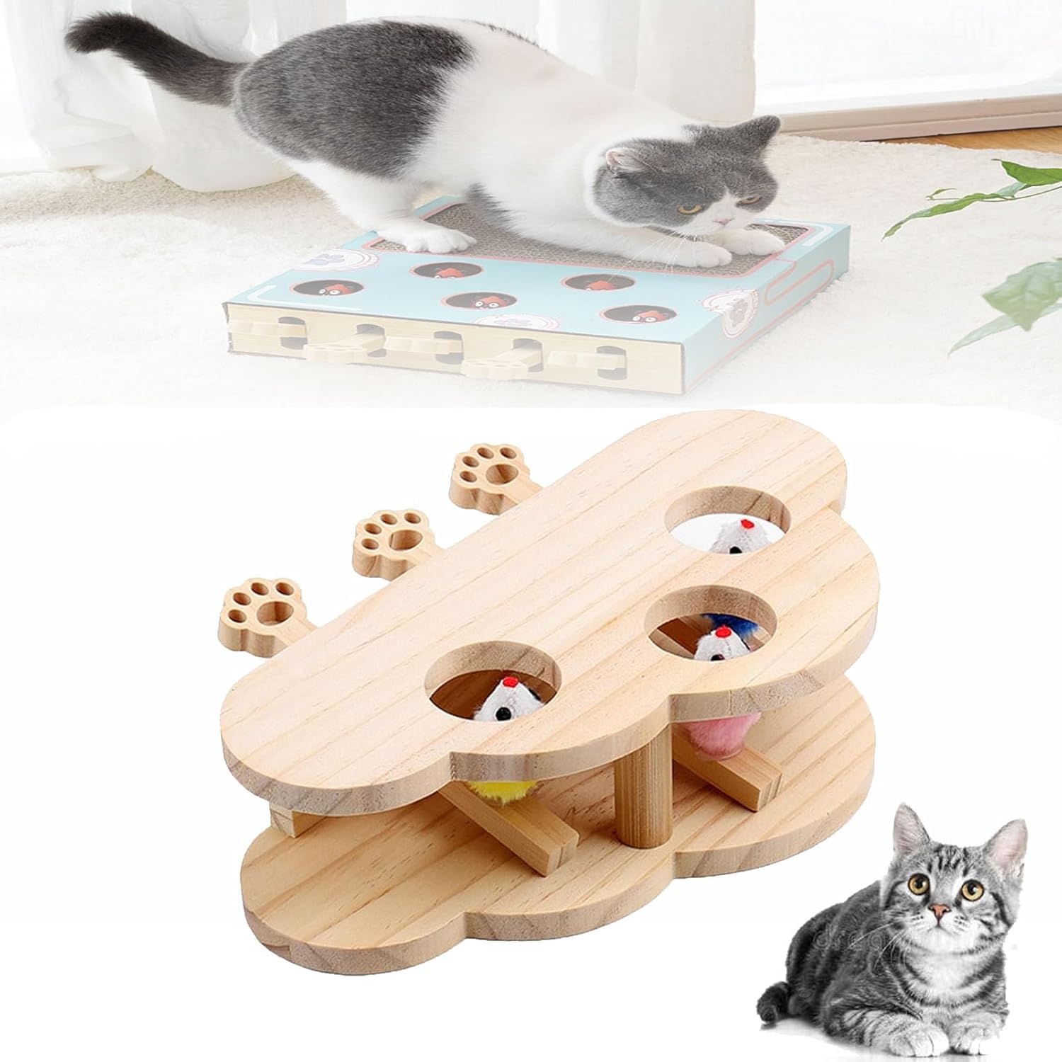 Giocattolo tiragraffi per gatti con gioco interattivo Whack-A-Mole per giocare al chiuso – Attività coinvolgente per promuovere un sano esercizio fisico e stimolazione mentale per gatti