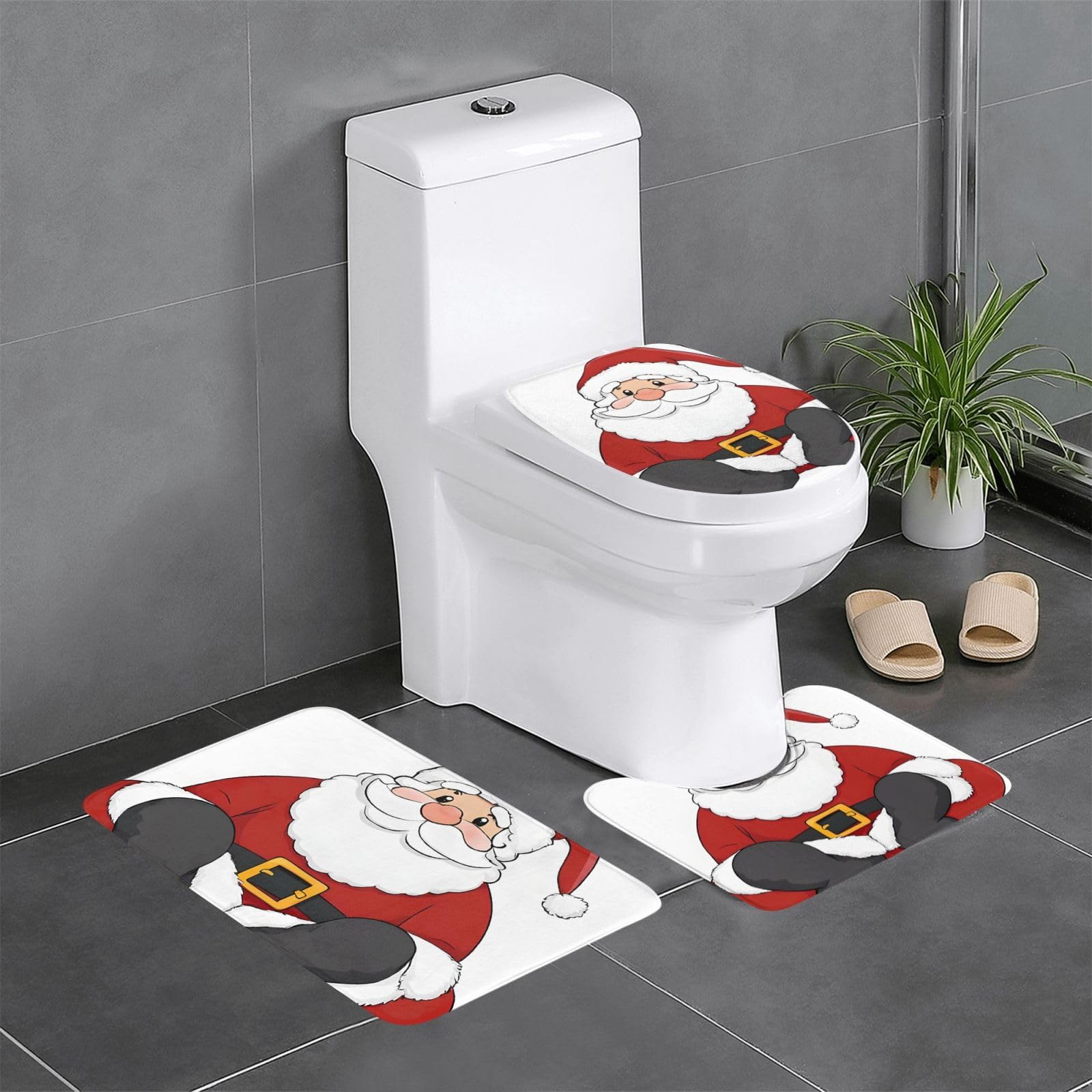 Tapis de salle de bain antidérapants avec tapis de toilette et contour Père Noël mignon
