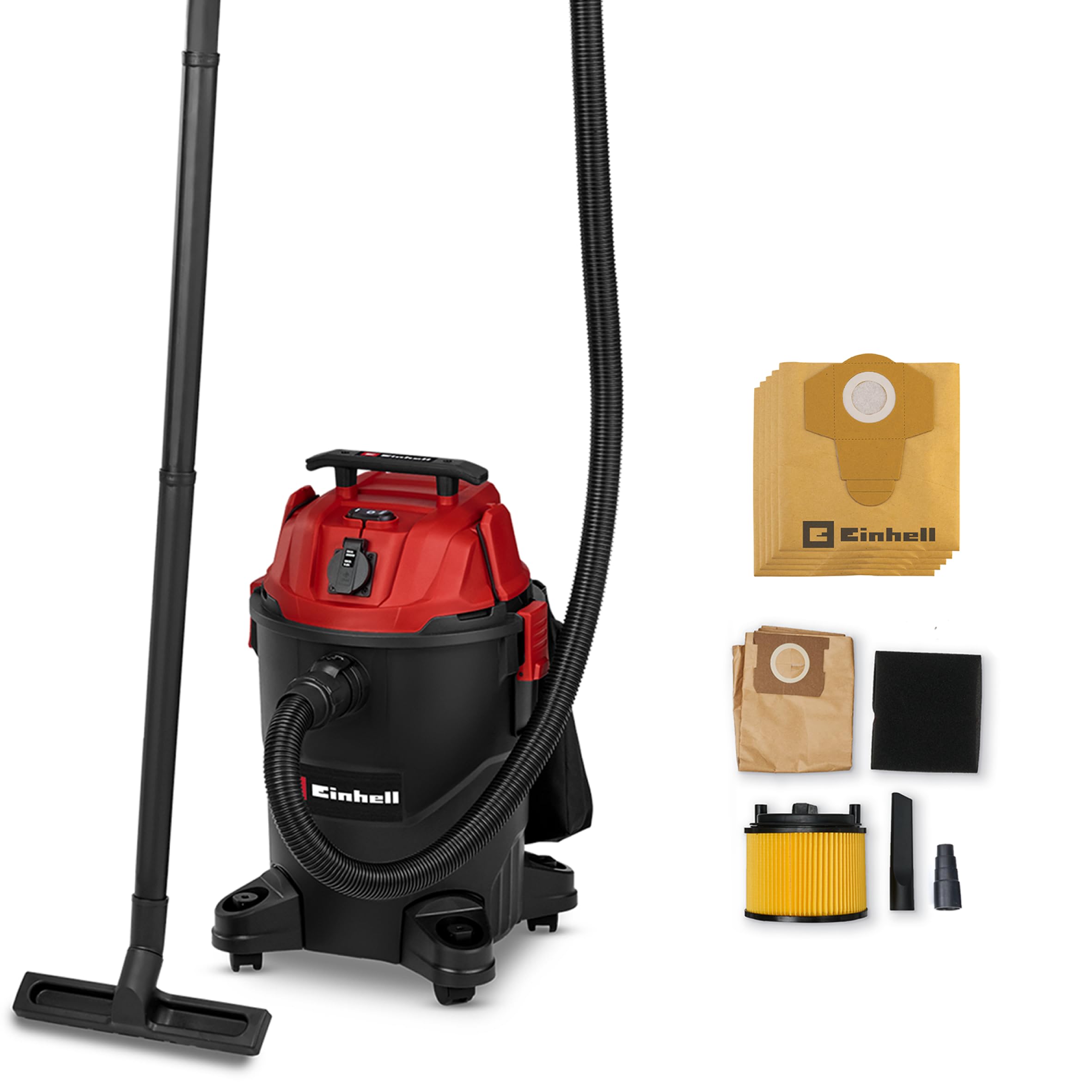 Einhell Nass-Trockensauger TC-VC 2555 A (850 W, 180 mbar Saugleistung, Automatiksteckdose, 25 L Auffangbehälter, Tragegriff, inkl. Düsen, Filter und Schmutzfangsack-Set)