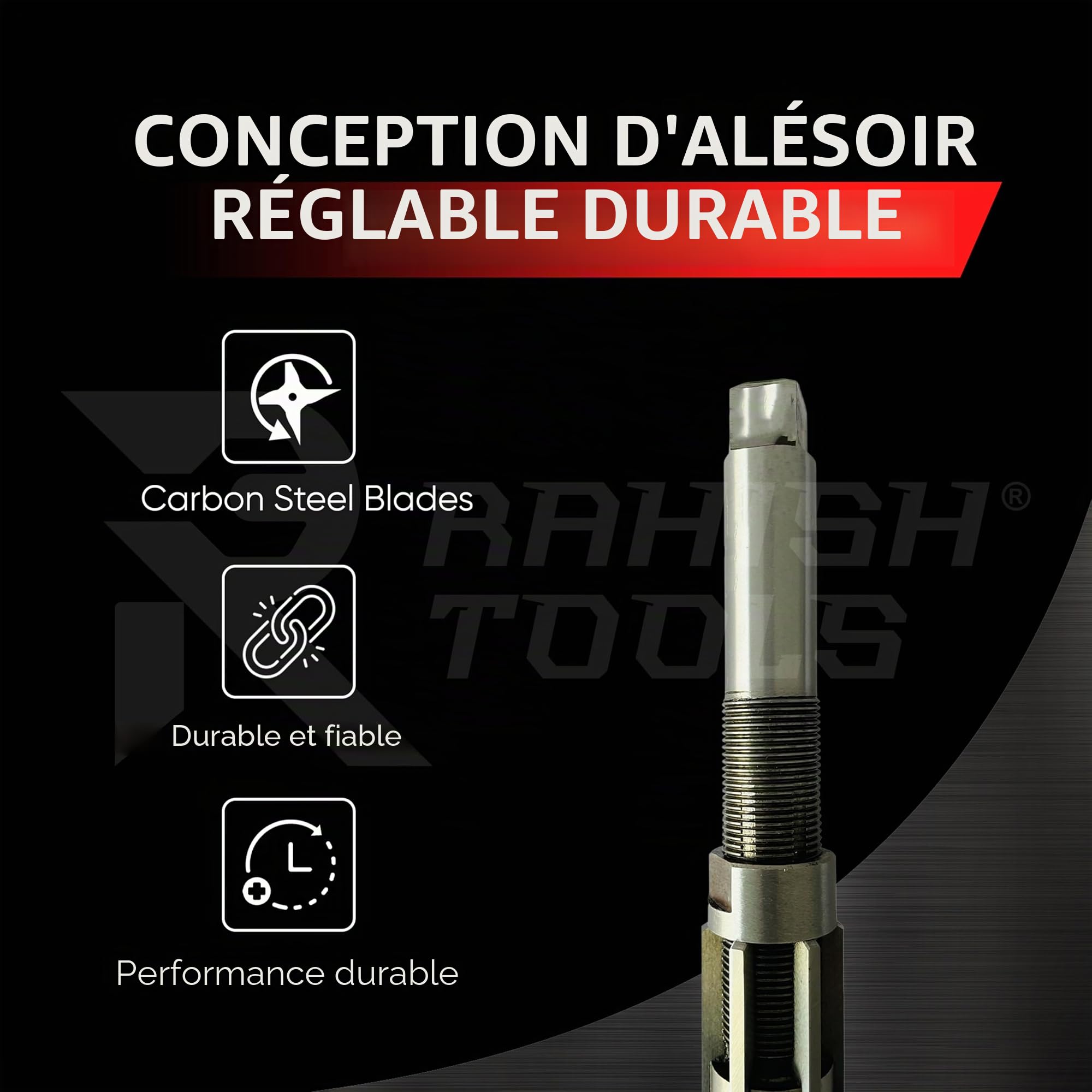 Alésoir manuel réglable H4 à H14 Tailles – 15/32" à 1-1/2" Outil d'alésage pour une finition précise des trous avec 6 lames en acier au carbone – Outils à main pour métal et bois – 11,90