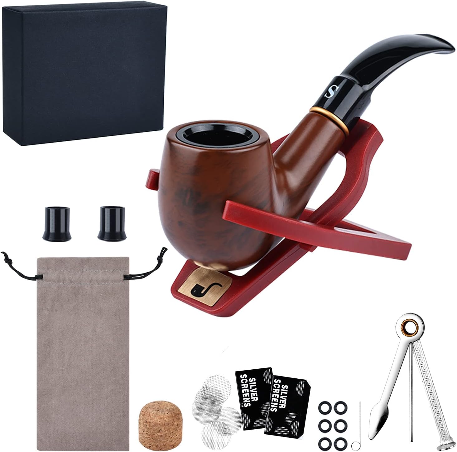 Joyoldelf Tobacco Smoking Pipe with Foldable Pipe Stand
