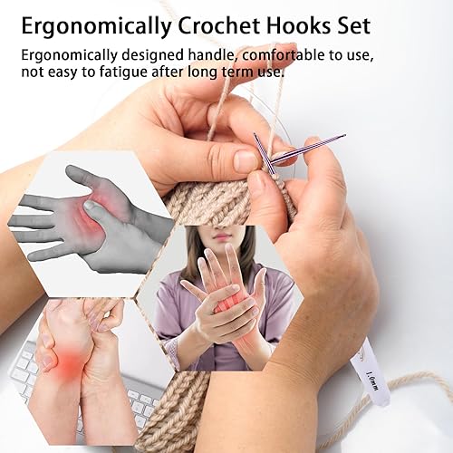 Miniatura 4 de Ganchos de ganchillo, 16 agujas lindas para manos artríticas, juego de ganchos de ganchillo extralargos estilo chino con patrón de flores,