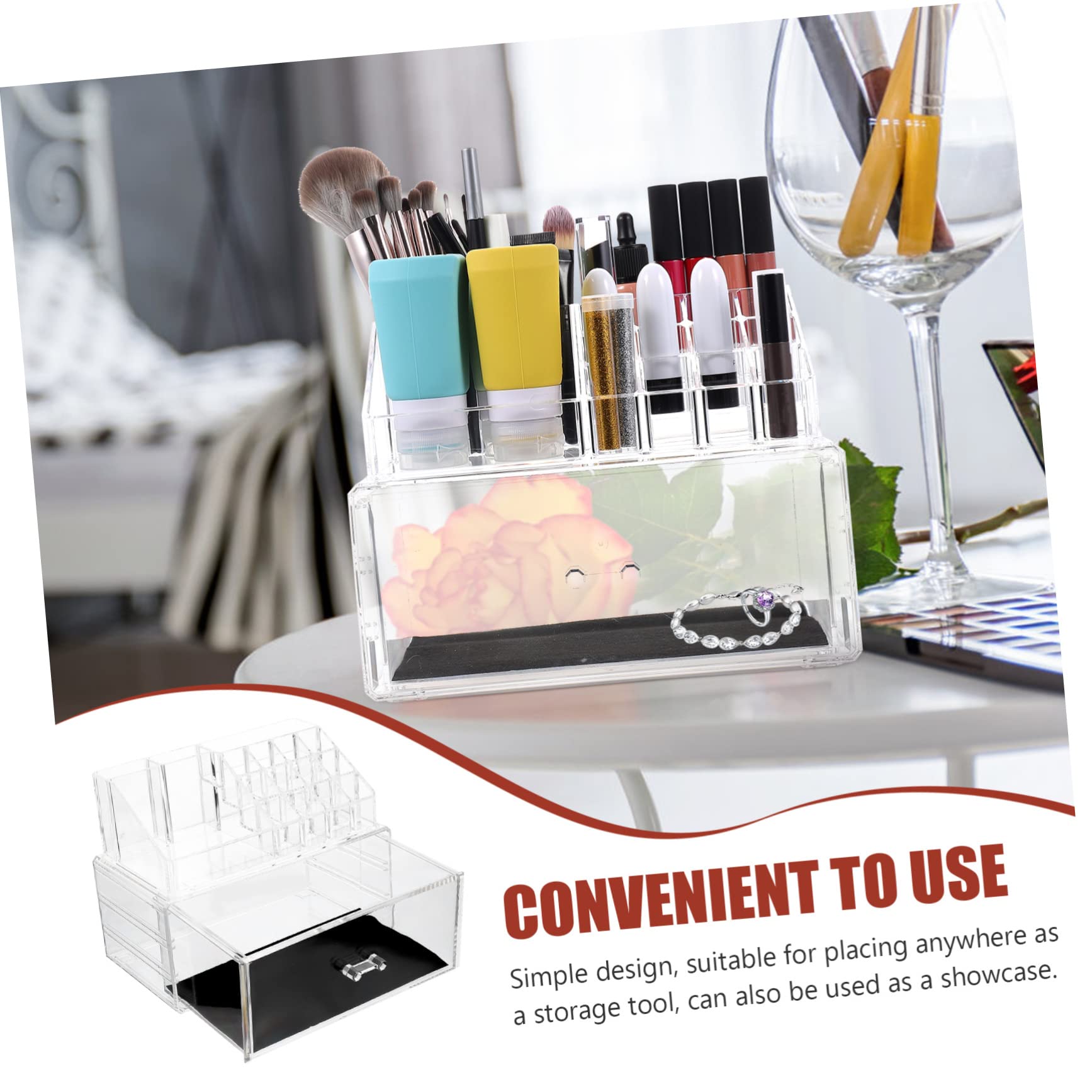 Caja de Almacenamiento Acrílica Cajones para Cosméticos | Transparente, Diseño Simple, para Exhibición y Orden de Barras Labiales y Sombras