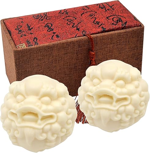 Fengshuibringluck Bola de baoding de 16 pulgadas tallada a mano Pixiu Zodiac Herramienta de ejercicio de mano de madera Pi Xiu fruta marfil 19 x 19in