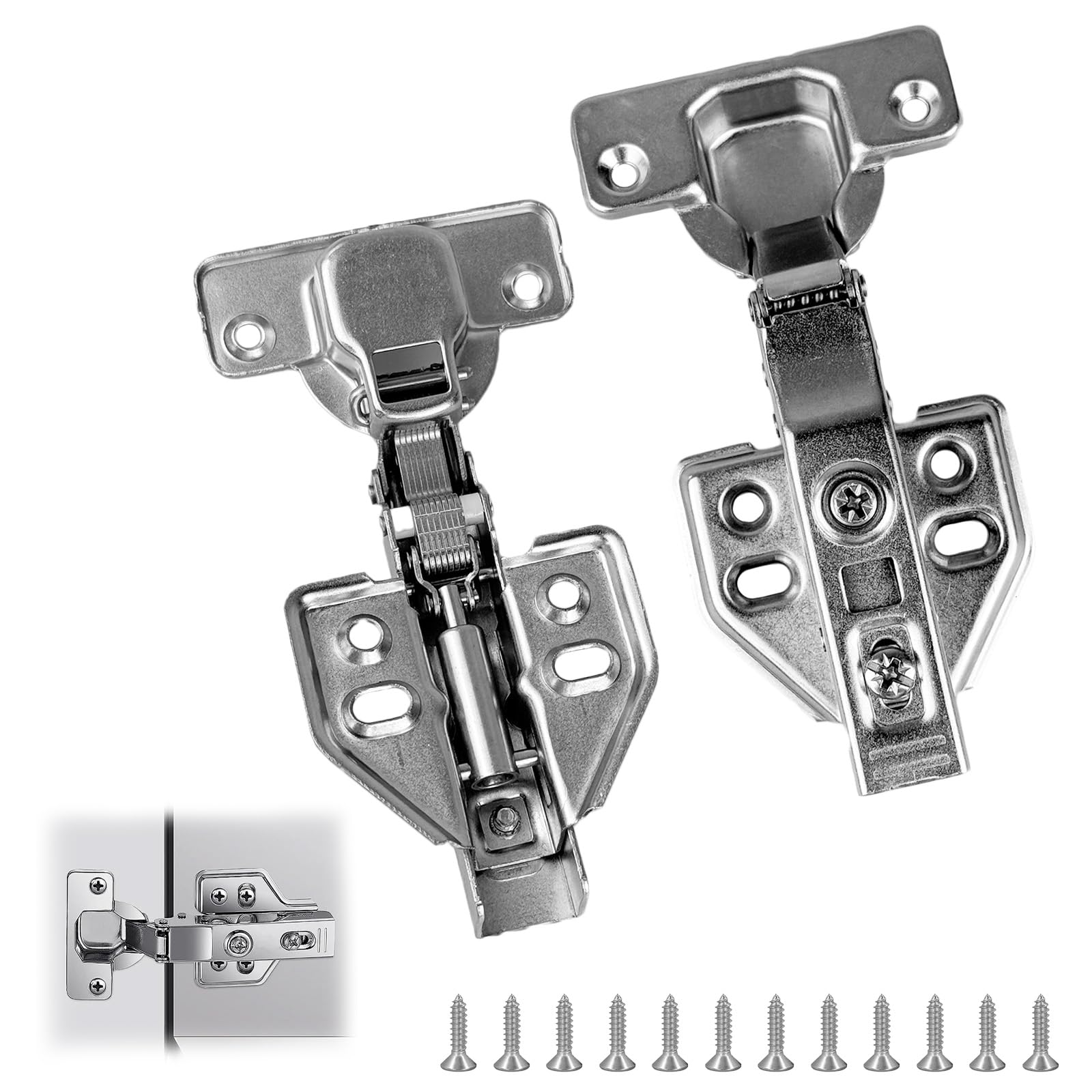 2pcs Soft Close Cabinet Hinges, Detachable Full Overlay Cupboard Hinges with Screws, for Kitchen Wardrobe Bathroom Bedroom