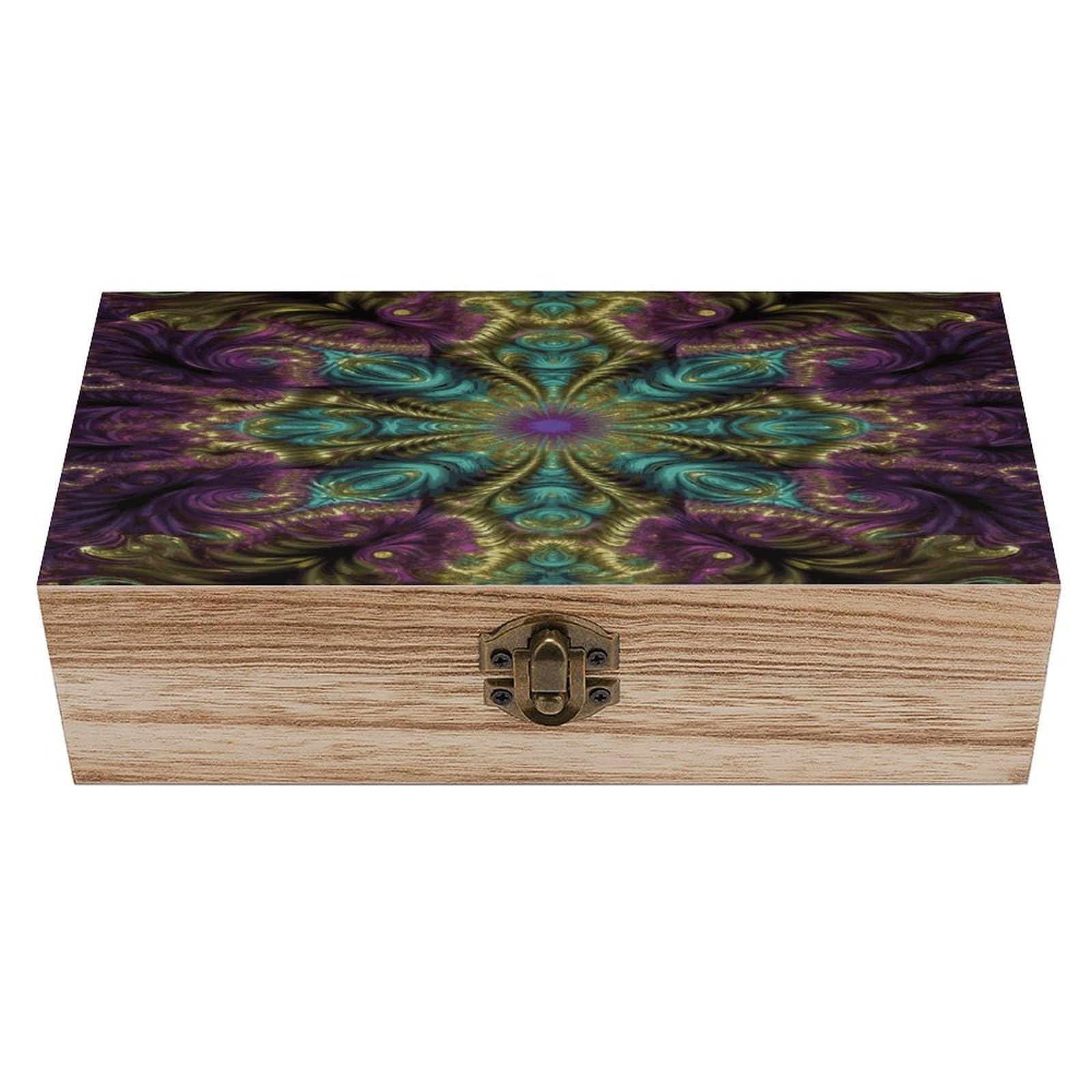 MUSM Fractal Art Wooden Storage Box Vintage Wood Box with Lid Exquisite Crafts DIY Wood Gift Boxes Fashion Jewelry Boxes Art Stash Keepsake Storage Case Large Jewelry Case