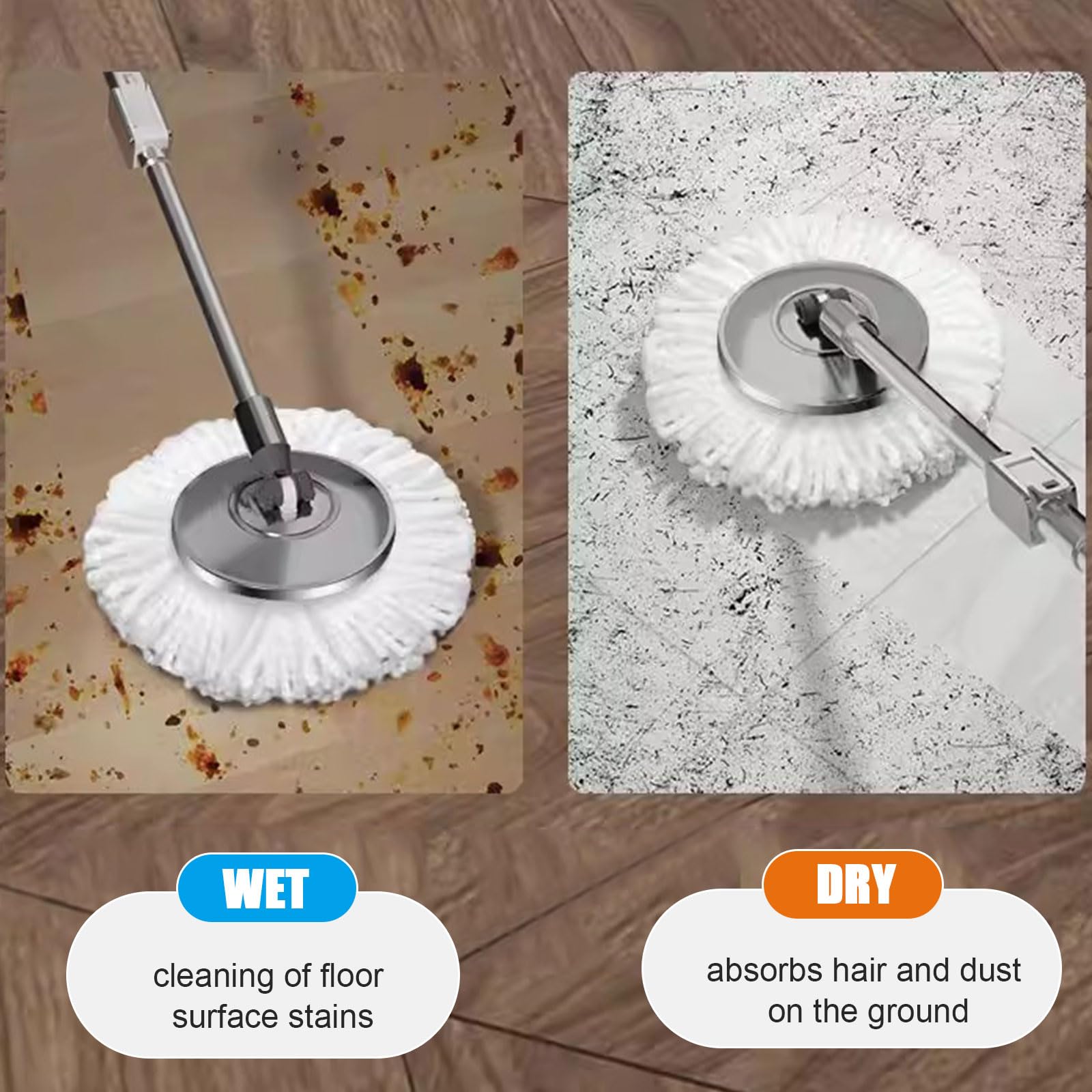 Este Juego de fregona y Cubo Giratorio para el hogar Incluye: fregona giratoria de 360° y Cubo de Acero Inoxidable, Mango Ajustable, 5 Cabezales de Microfibra, fácil de Mover Gracias a Sus r
