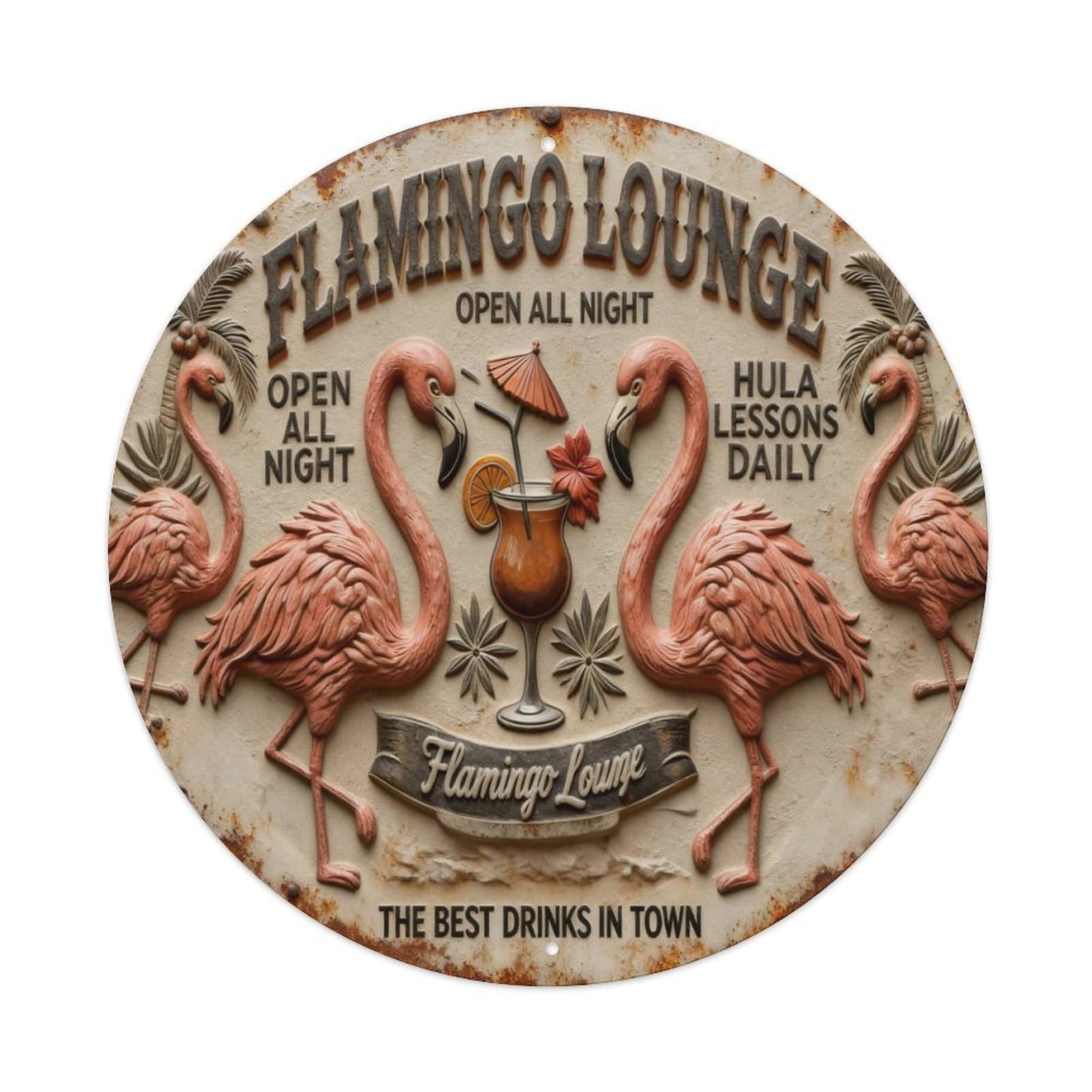 Zlatcbu Vintage Flamingo Lounge Open All Night Hula Less_4mdri Metal Tin Sign Retro Wall Art Poster, Decor For Home Living Room Bar Cafe Garage, 8X8 Inch