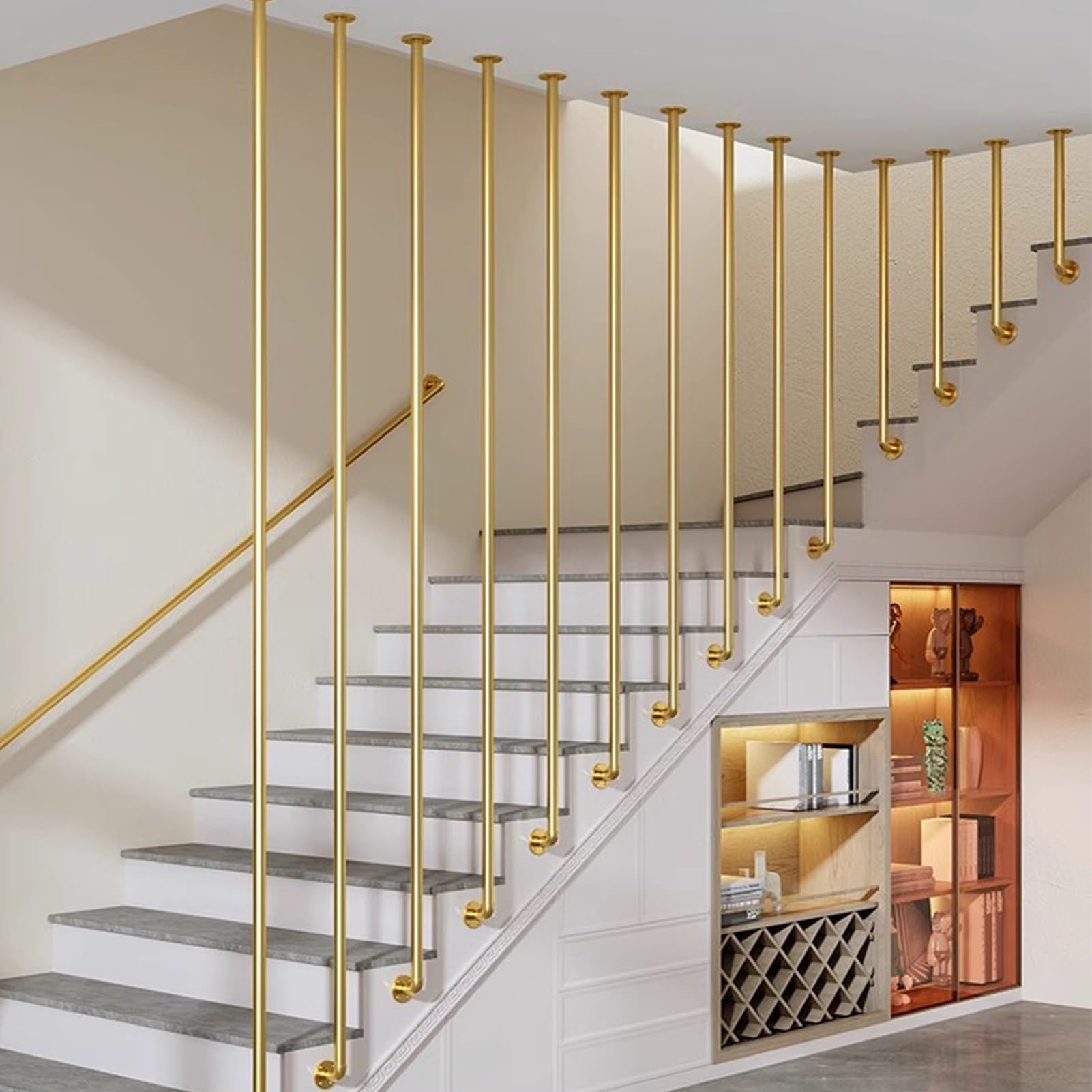 Corrimano Da Parete In Ferro Battuto Dorato - Per Scale Interne Ed Esterne - Supporto Fino A 200kg - Foto 9