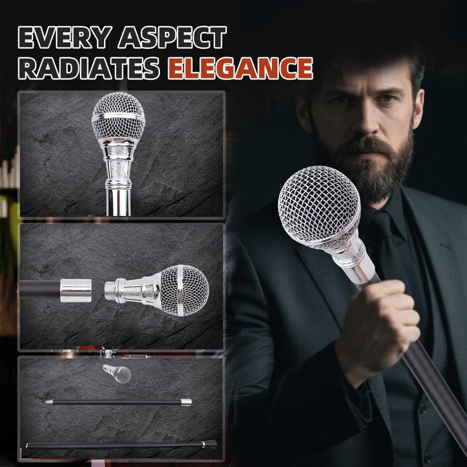 Bastone da Passeggio con Microfono - Canta Mentre Passeggi con Questo Ausilio per la Mobilità a Forma di Microfono Il Bastone da Sogno per Gli Amanti Del Karaoke, 37,4 Pollici