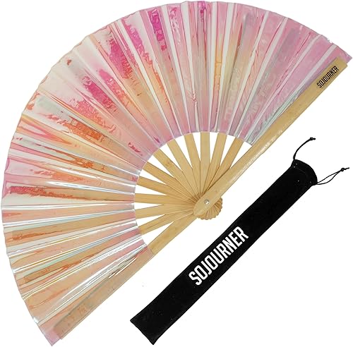 Miniatura 13 de SoJourner Bags Rave Fan – Abanico plegable grande – Abanico de mano Clack para raves, Halloween, Burlesque, atuendos arcoíris para mujeres y
