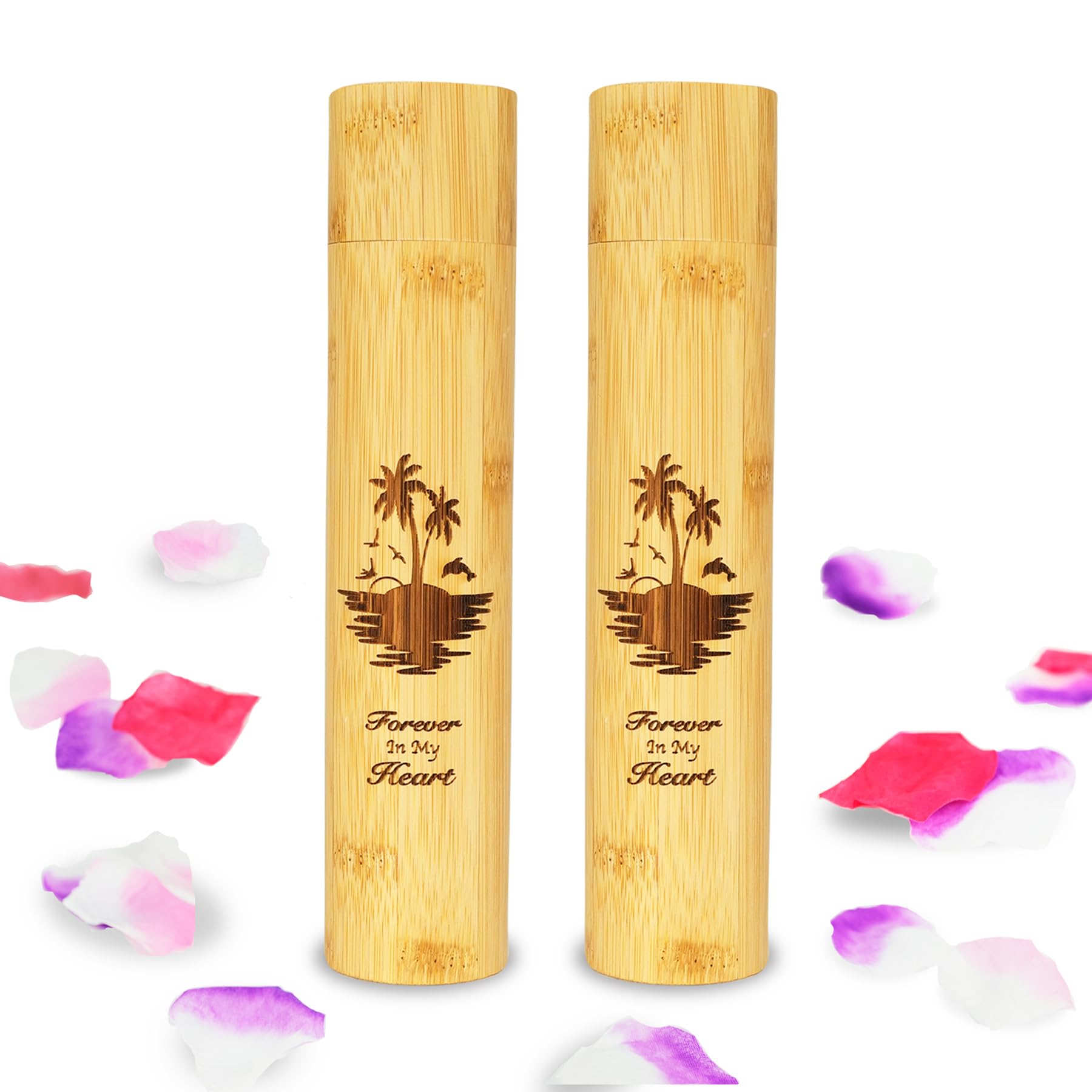 Set of 2 Small Bamboo Cremation Scattering Urns Tube for Human Pet Ashes, Bamboo Spreading Tube Urn for Male Female Women Man Mom Dad Child Remains(Ocean Sunset)