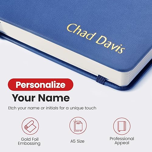 Miniatura 3 de Promot Cuaderno de diario personalizado, cuaderno de escritura clásico A5 con texto en relieve personalizado con lámina metálica dorada, 192