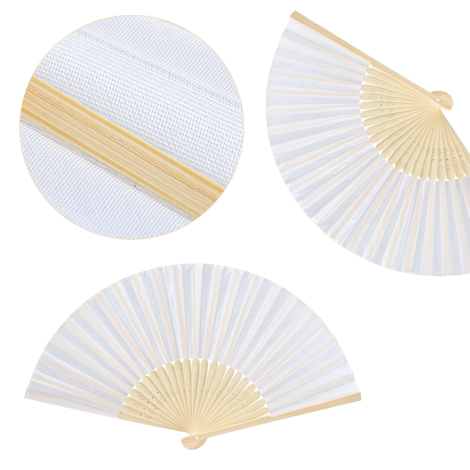 Lot De 12 Eventails Blancs Mariage - Eventail Papier Chinois Japonais Résine Cadeaux Invités