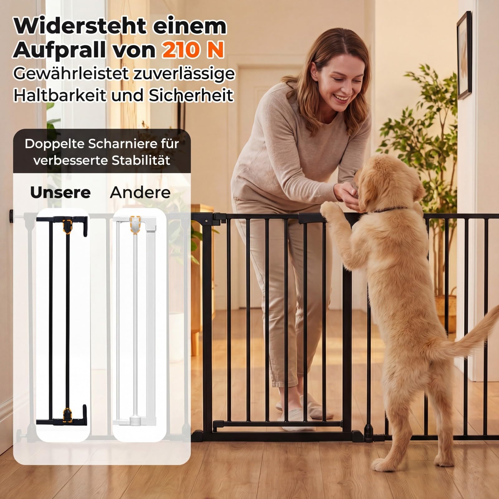 COSTWAY Treppenschutzgitter, 3-teilige Türschutzgitter 74,5–198 cm, Türgitter 270°drehbar aus Metall, Babygitter 180°Zweiwegeöffnung, Hundegitter für Kinder Sicherung & Haustier (Schwarz)