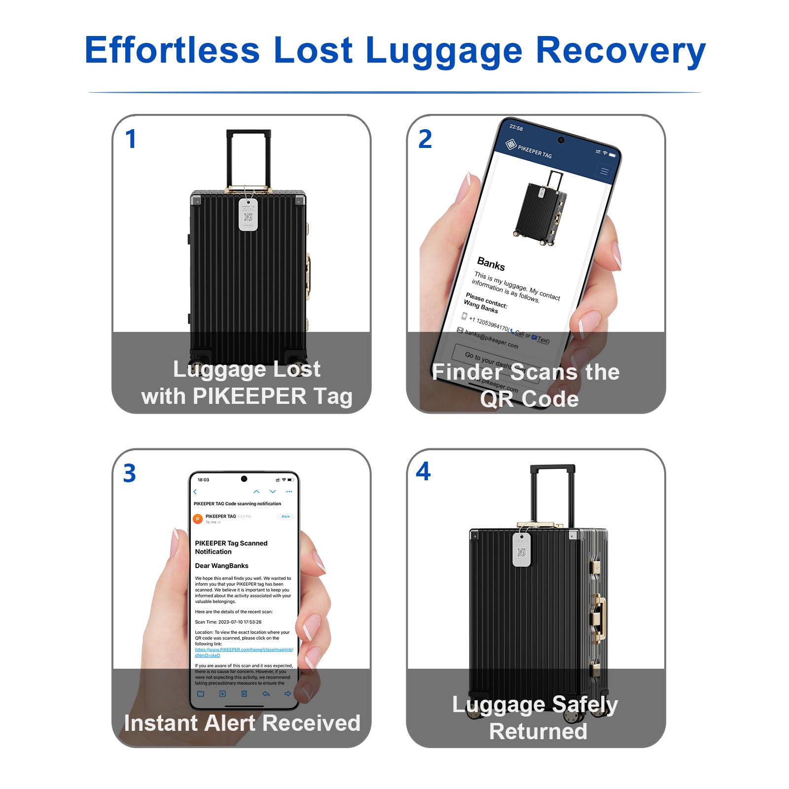 Étiquettes de bagage intelligentes pour valises, code QR récupère les informations sur les étiquettes de valise auto-modifiables, étanches, faciles à identifier, étiquettes de bagage