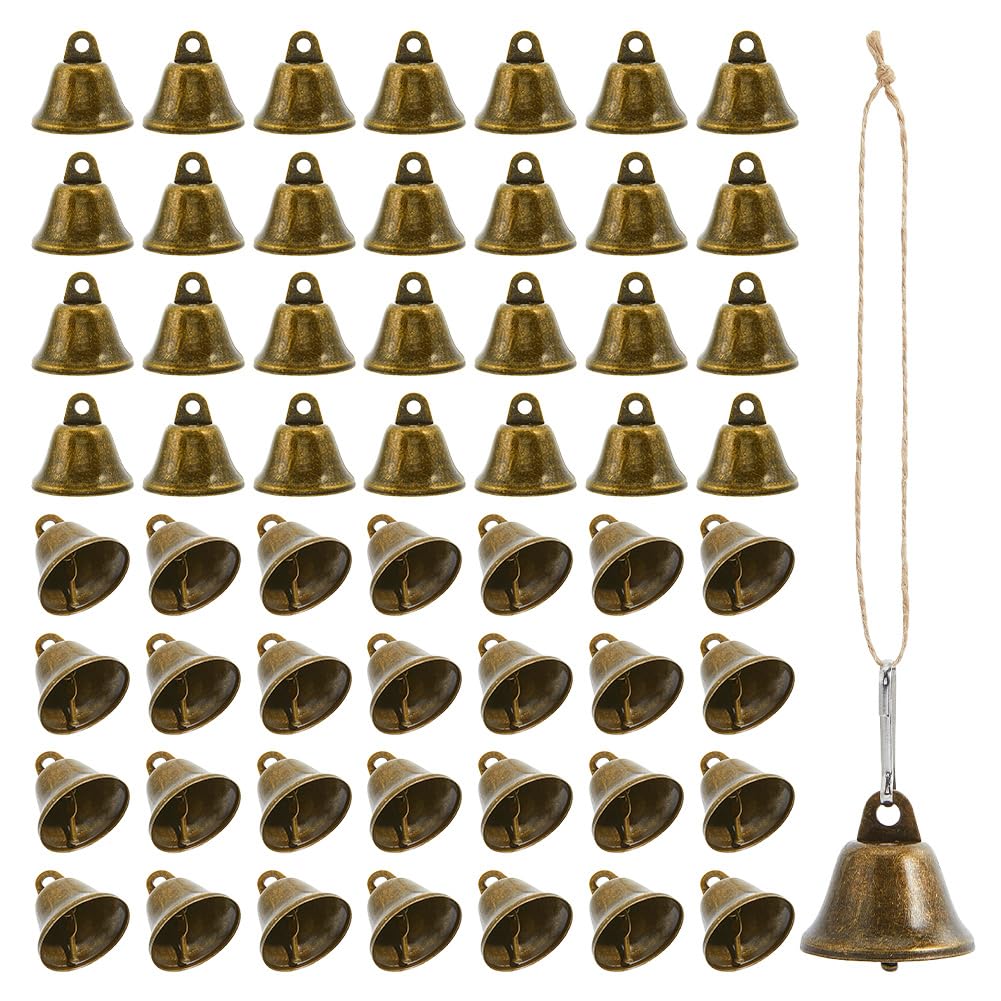 PH PandaHall Set di 100 campane vintage con ganci a molla, 36 x 38 mm / 1.4x1.5in, piccole campane artigianali in bronzo antico in ferro da appendere campane per bomboniere, kit campanello per vasino