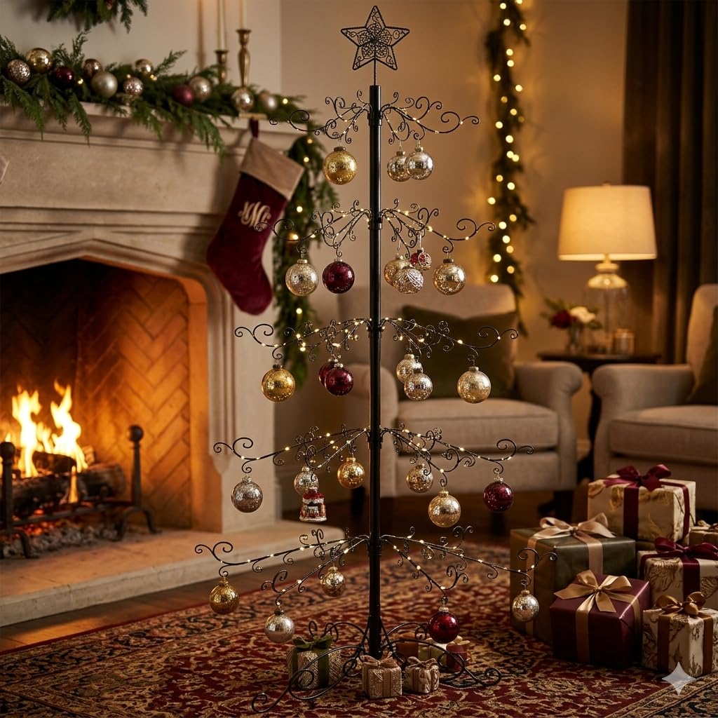 HOHIYA Support de Sapin de Noël en Métal 213 cm Base Stable et Robuste pour Arbre de Fête Décoration Intérieur Support de Cadeaux Noir