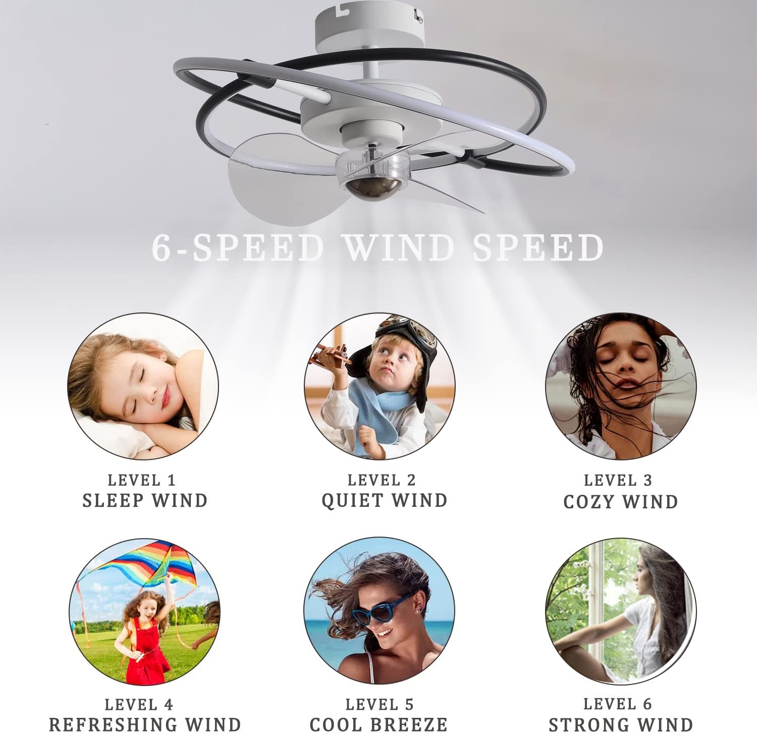 YUEGOO Ceiling Fans with Lamps,Led Ceiling Fan with Light and Remote Control Quiet 6 Speeds Dimmable Bedroom Fan Ceiling Light with Timer Modern Living Room Ceiling Fan Light