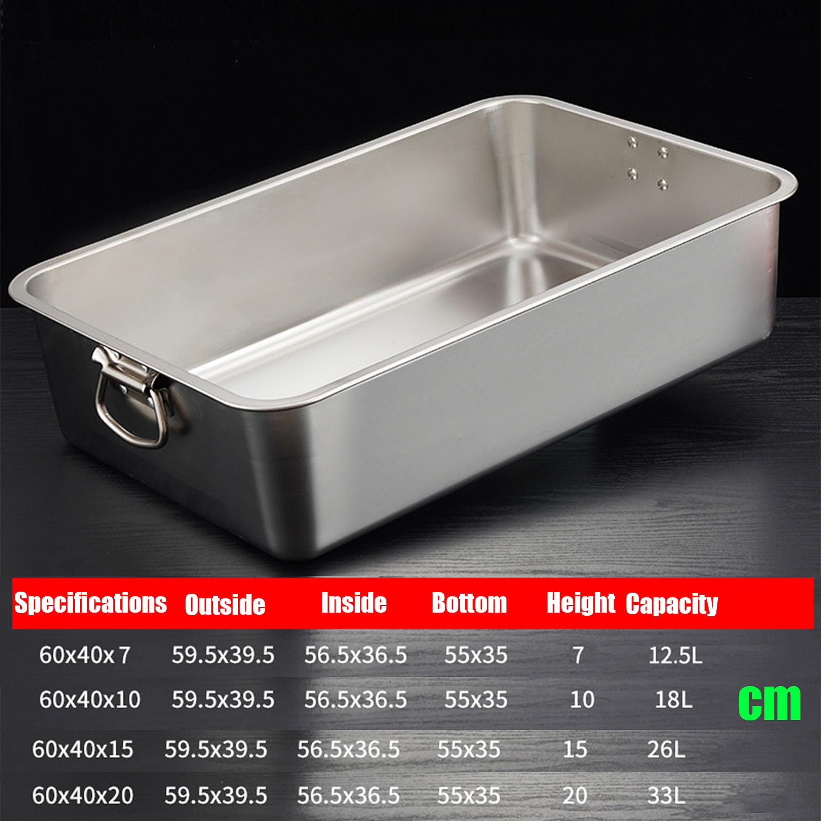 Sartenes Gastronorm de acero inoxidable,Sartén apilable for catering,Rozaduras de alimentos comerciales de metal(60 * 40cm,10cm)