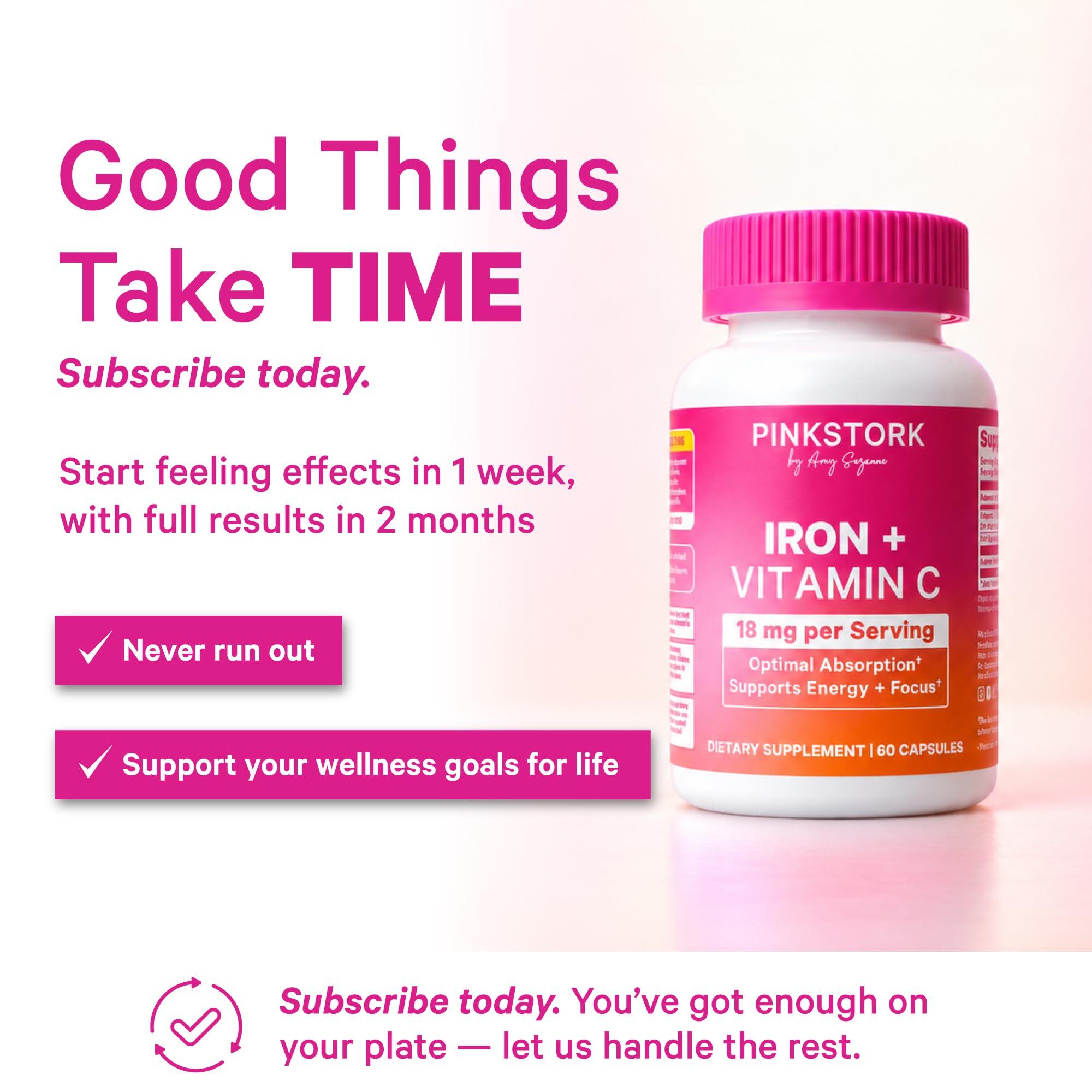 Pink Stork Iron Supplement for Women, Bisglycinate + Vitamin C, 60 Capsules — Amazon image 7