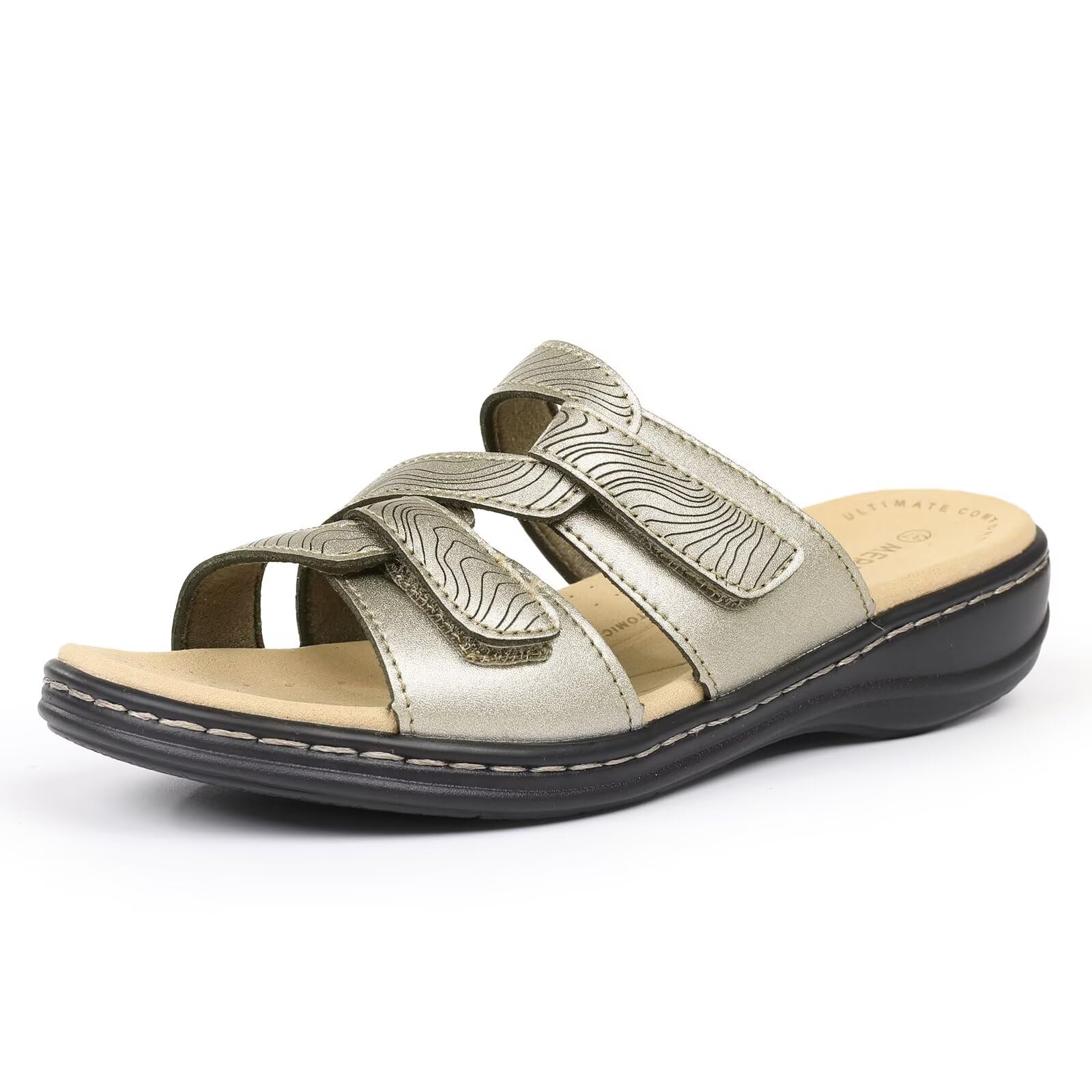 CIOR Women's Classic Leather Sandals, Black, Flat, Open Toe, Arch Support, Adjustable Strap, Casual, Water Resistant, Perfect for Beach, Street,