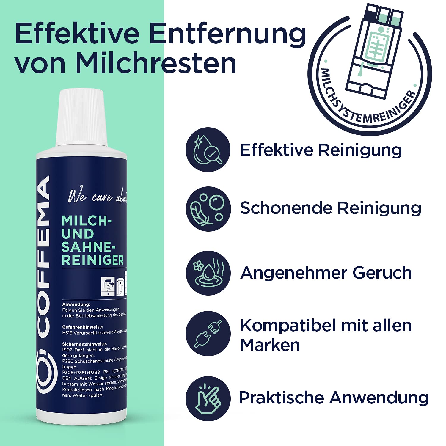 Milchsystemreiniger Kaffeevollautomat - 1 x 500 ml - Flüssigreiniger für alle Kaffeemaschinen mit Milch-System sowie für Softeis- und Sahnemaschinen