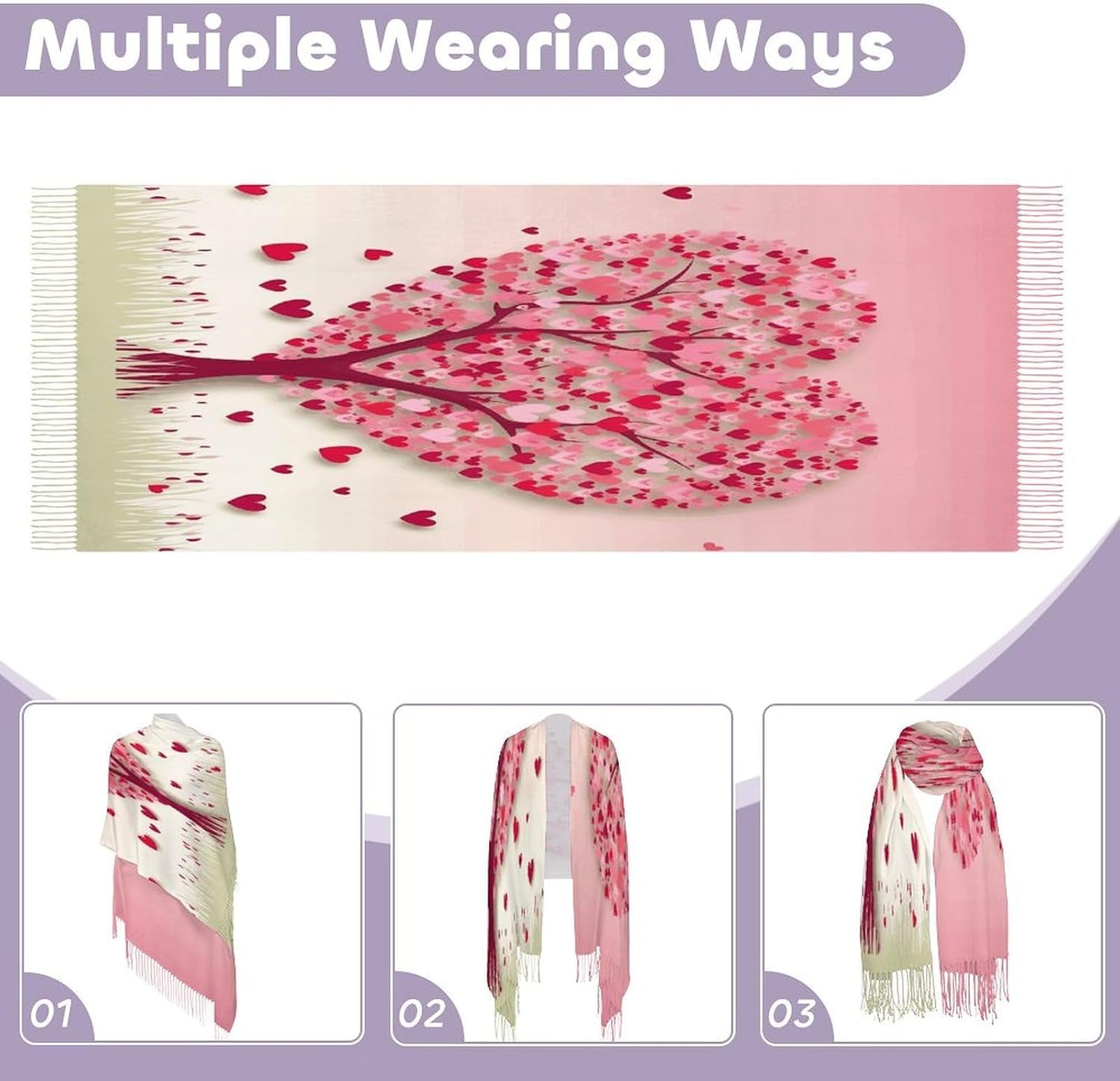 Heart Tree Scarf for Women Men Soft Warm Fashion Blanket Scarves Classic Cashmere Feel Scarf Long Shawl Large Scarves Cold Weather Thick Blanket Scarfs