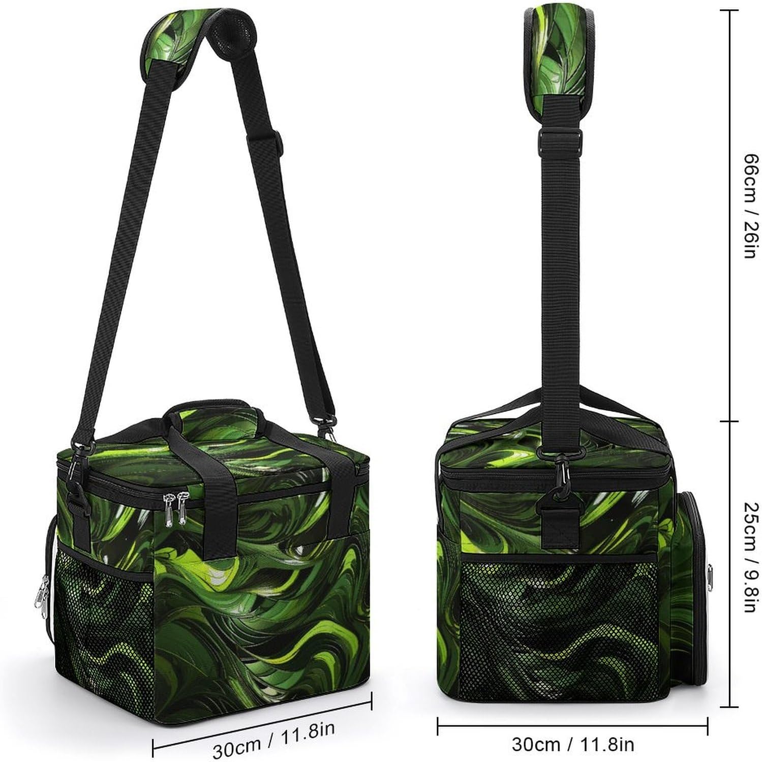 Camping Ice Pack, Abstract Green Snake Print Cooler Bag, 22.5L Large Capacity Insulated Lunch Tote Bag for Outdoor, Picnic, BBQ, Travel, Work