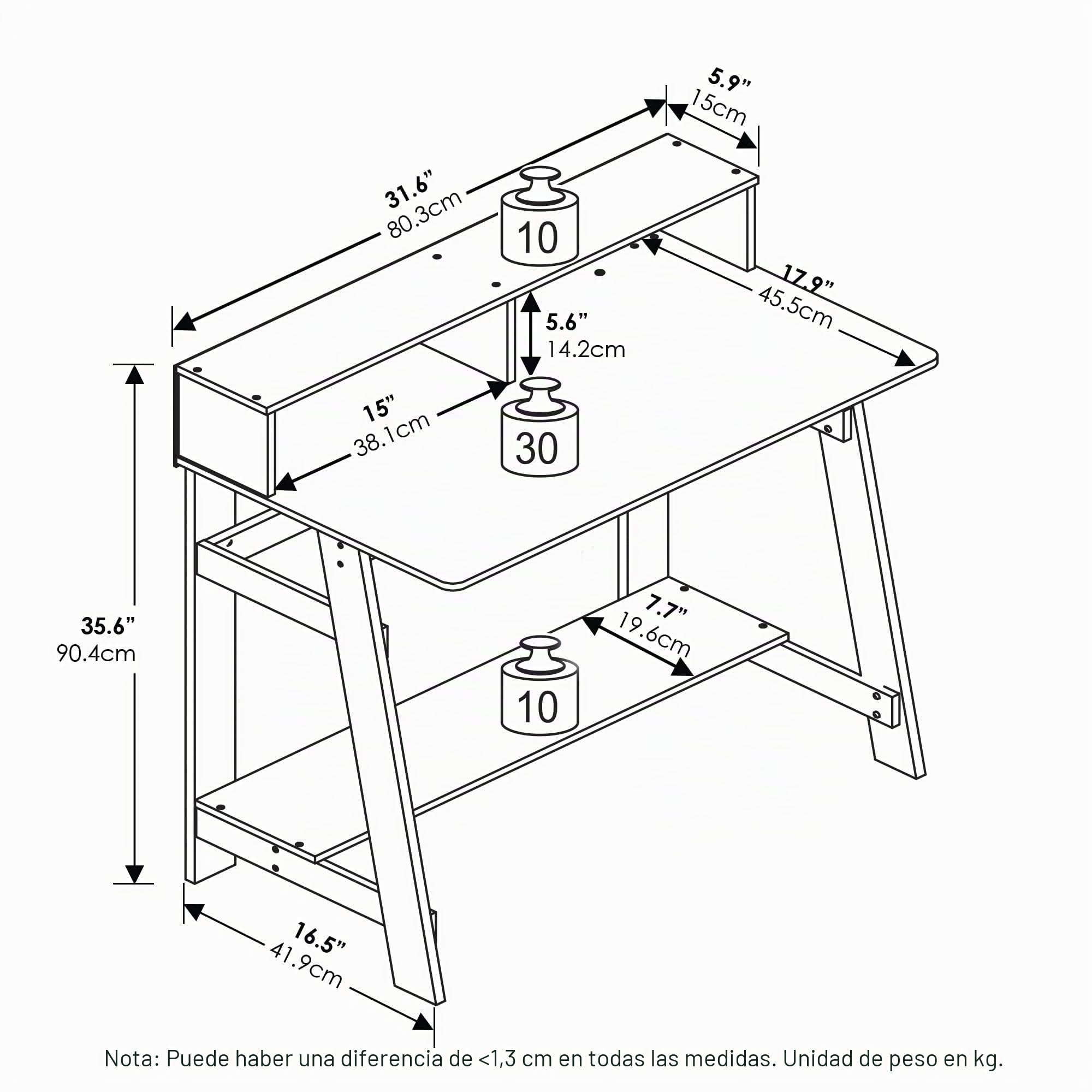 Furinno Simplista Oficina Informática A Frame, Engineered Wood, Blanco, 45.47 (D) x 80.26 (W) x 90.42 (H) cm