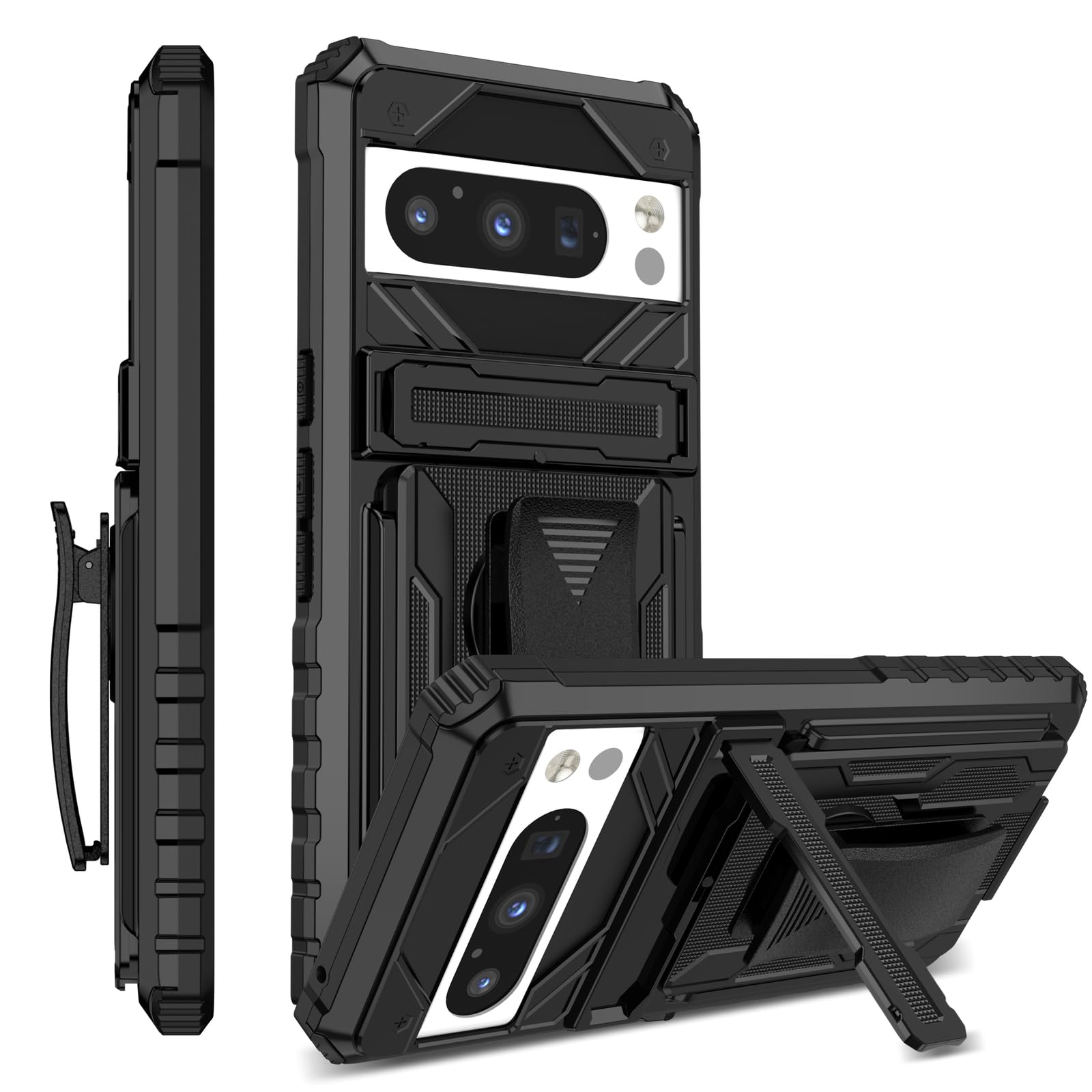 Coque Google Pixel 8 noire avec support magnétique et sangle intégrée