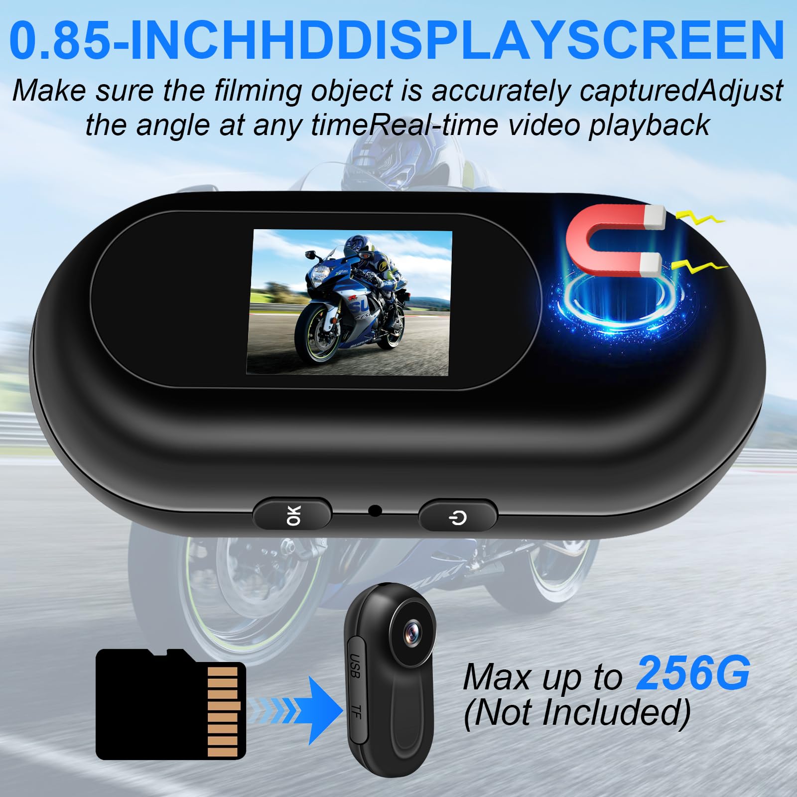 Mini Camera, Clip Rotatif 360°Camera Pieton, Vidéo et Audio HD 1080P Caméra d'action, Body Cam avec Accessoires Multifonctions Motos, Vélos et Casques Caméra Corporelle Portable