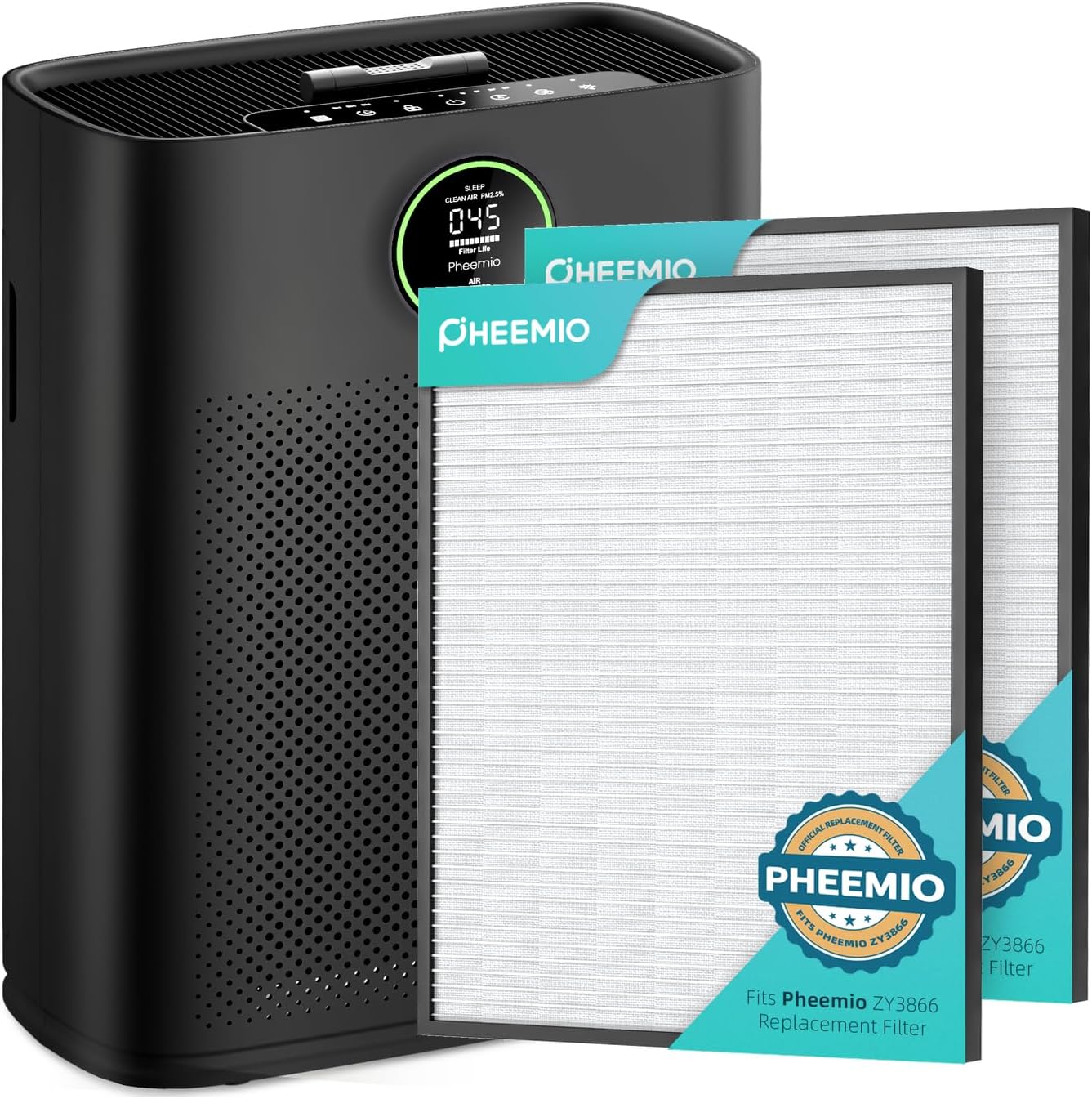 Black Air Purifier Bundle with 2 Standard Replacement Filters