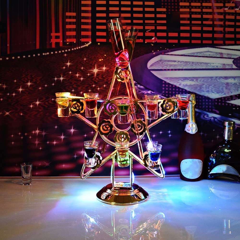 テキーラ観覧車 VIP LEDライト グラス棚 パーティーグッズ グラスラック Amazon｜テキーラ観覧車 LED酒グラス棚 VIP酒カップホルダー 酒