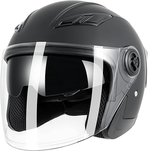 Casco de motocicleta abierto para adultos 34, con doble visera, para moto, scooter, ebike, ciclomotor, para hombres y mujeres, aprobado por el DOT